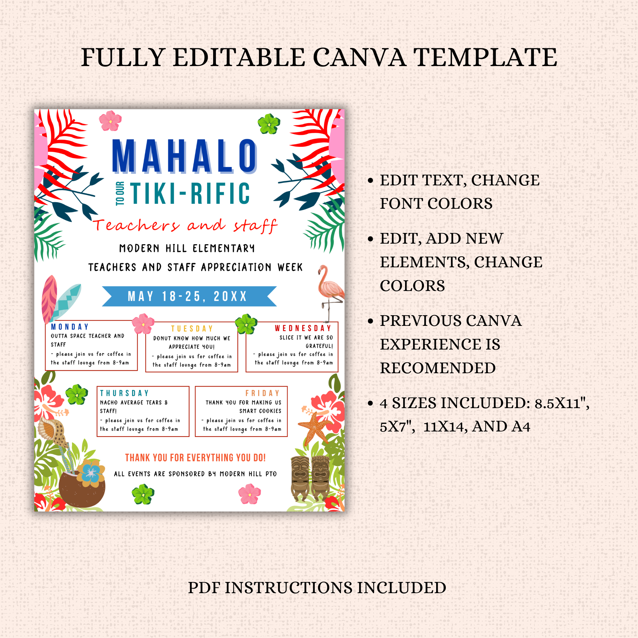 Mahalo Tiki Rific Teacher Appreciation Flyer