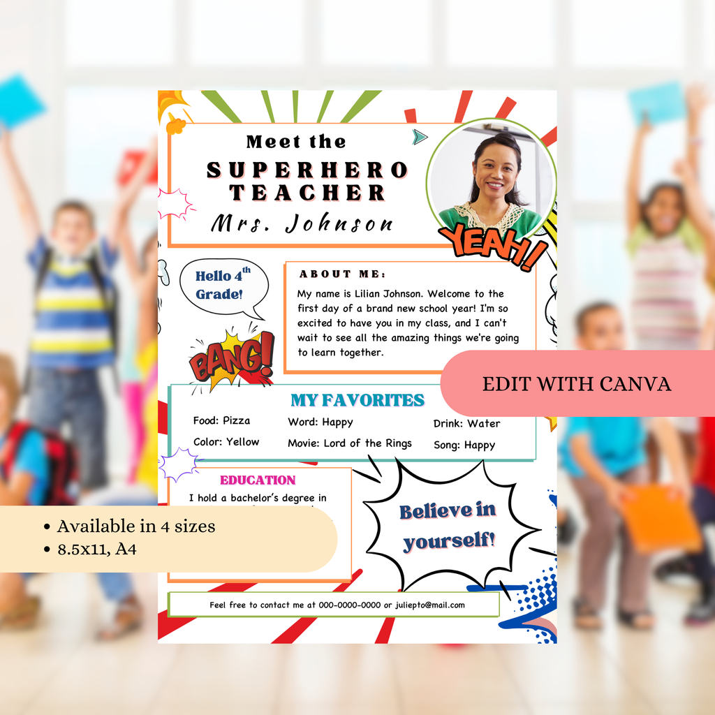 Meet your Teacher Template - Superhero
