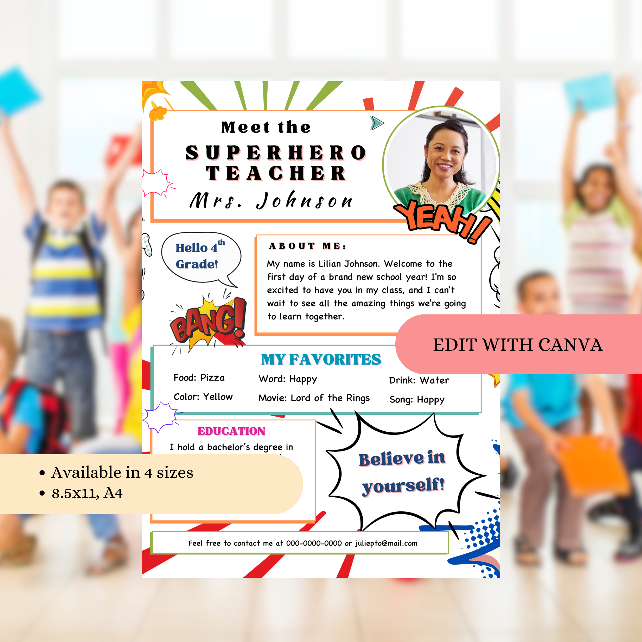 Meet your Teacher Template - Superhero