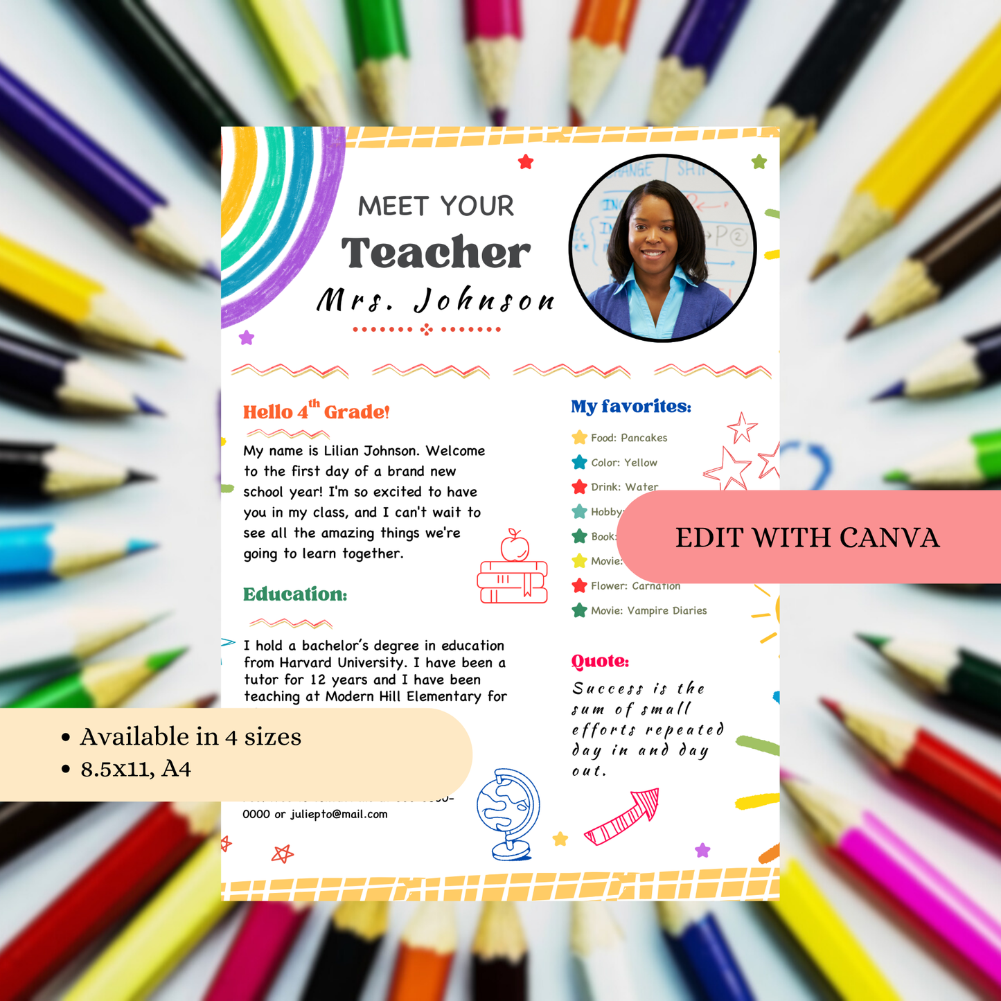 Meet your Teacher Template - Rainbow