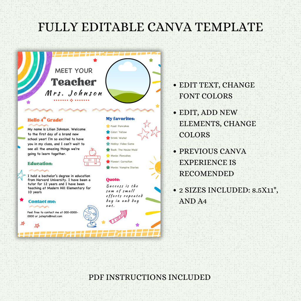 Meet your Teacher Template - Rainbow