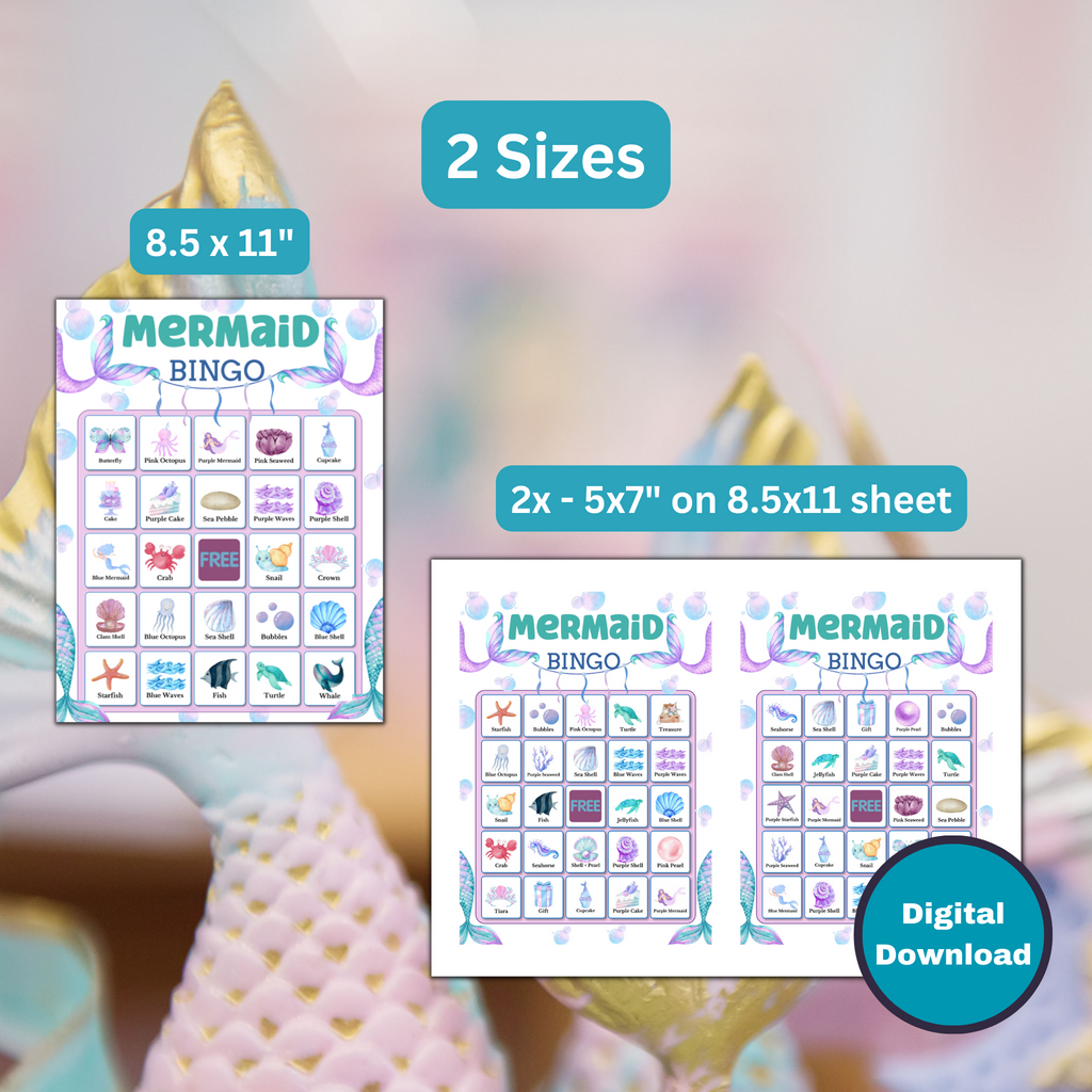 Mermaid Bingo Printable Game - 30 Cards