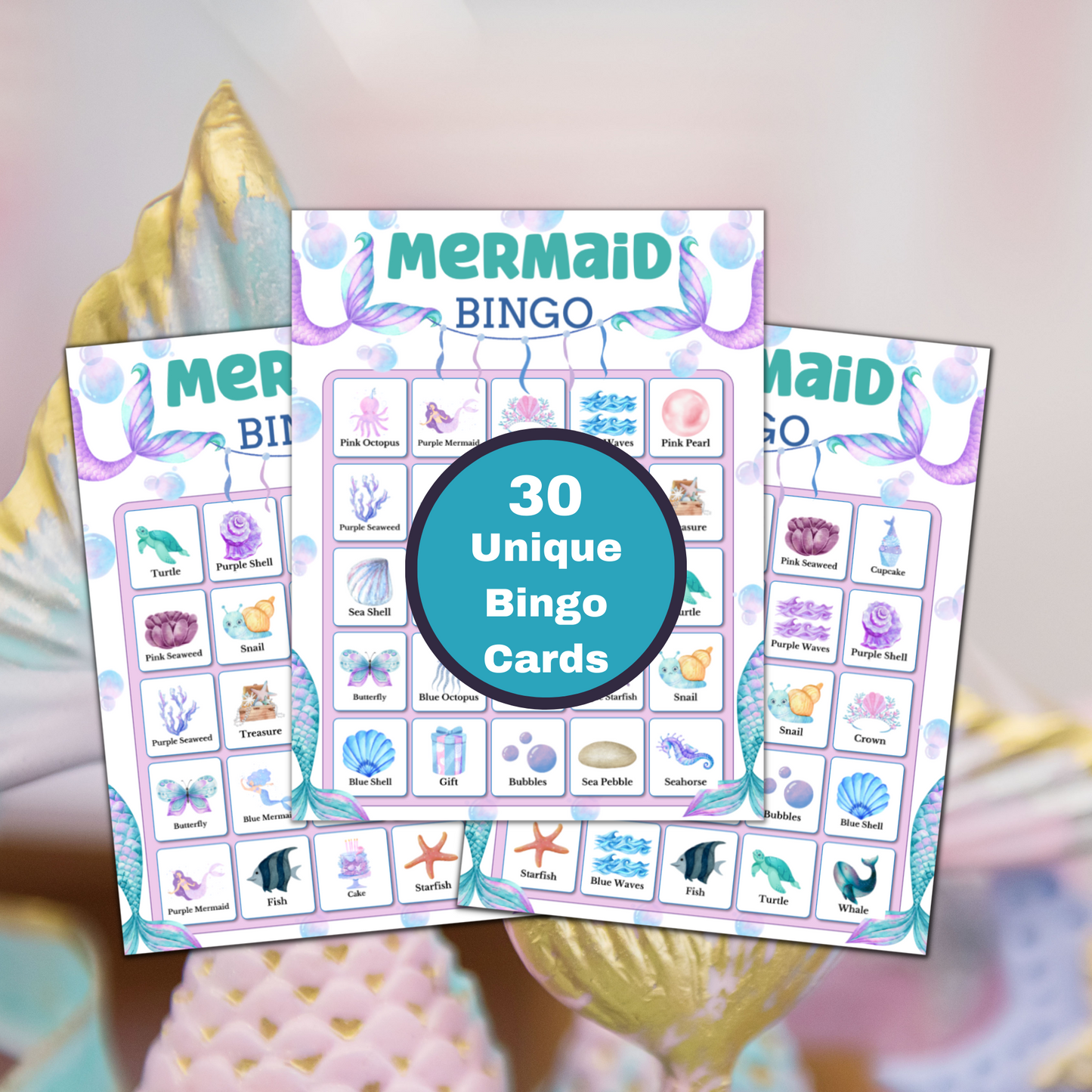 Mermaid Bingo Printable Game - 30 Cards