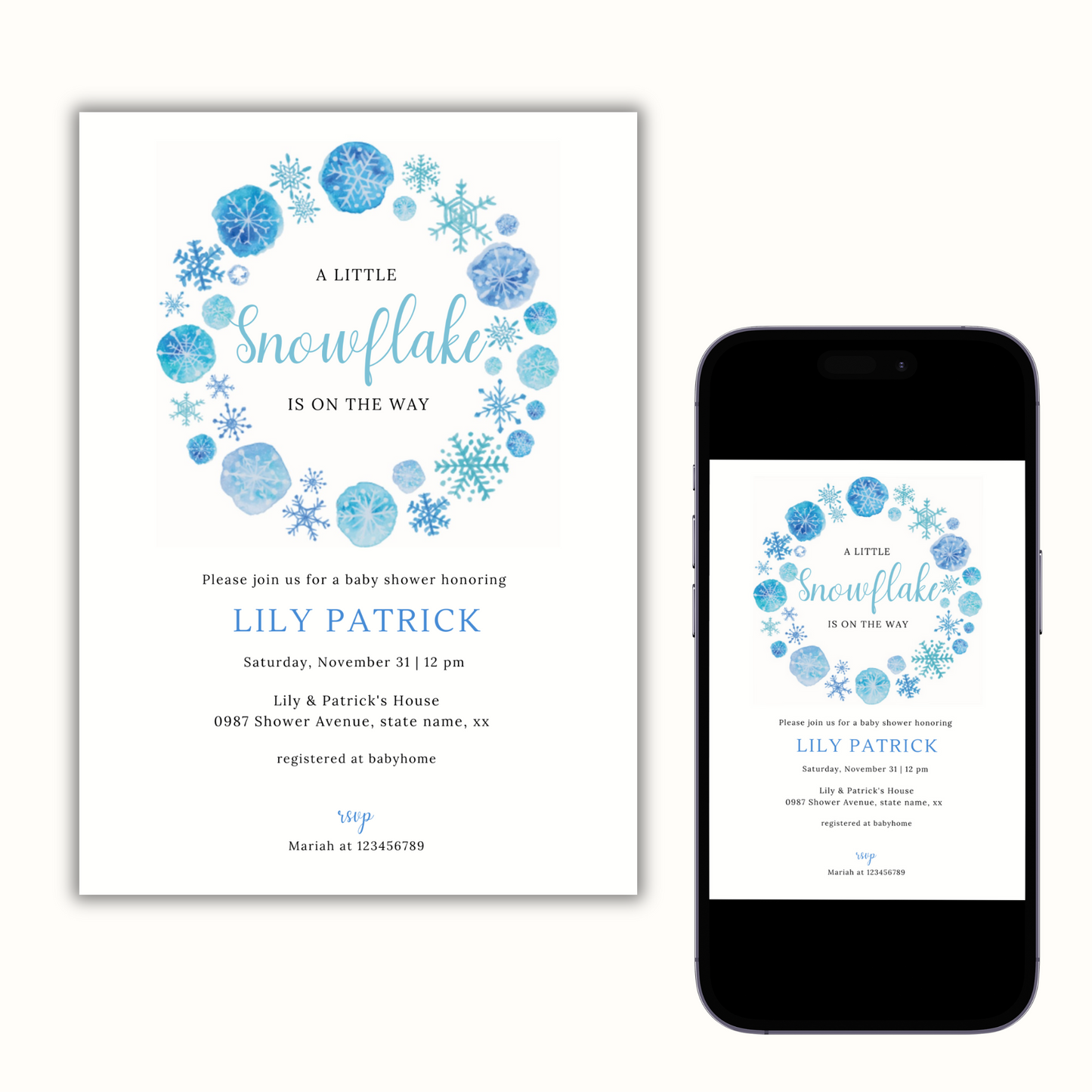 A Little Snowflake is on the Way Invitation