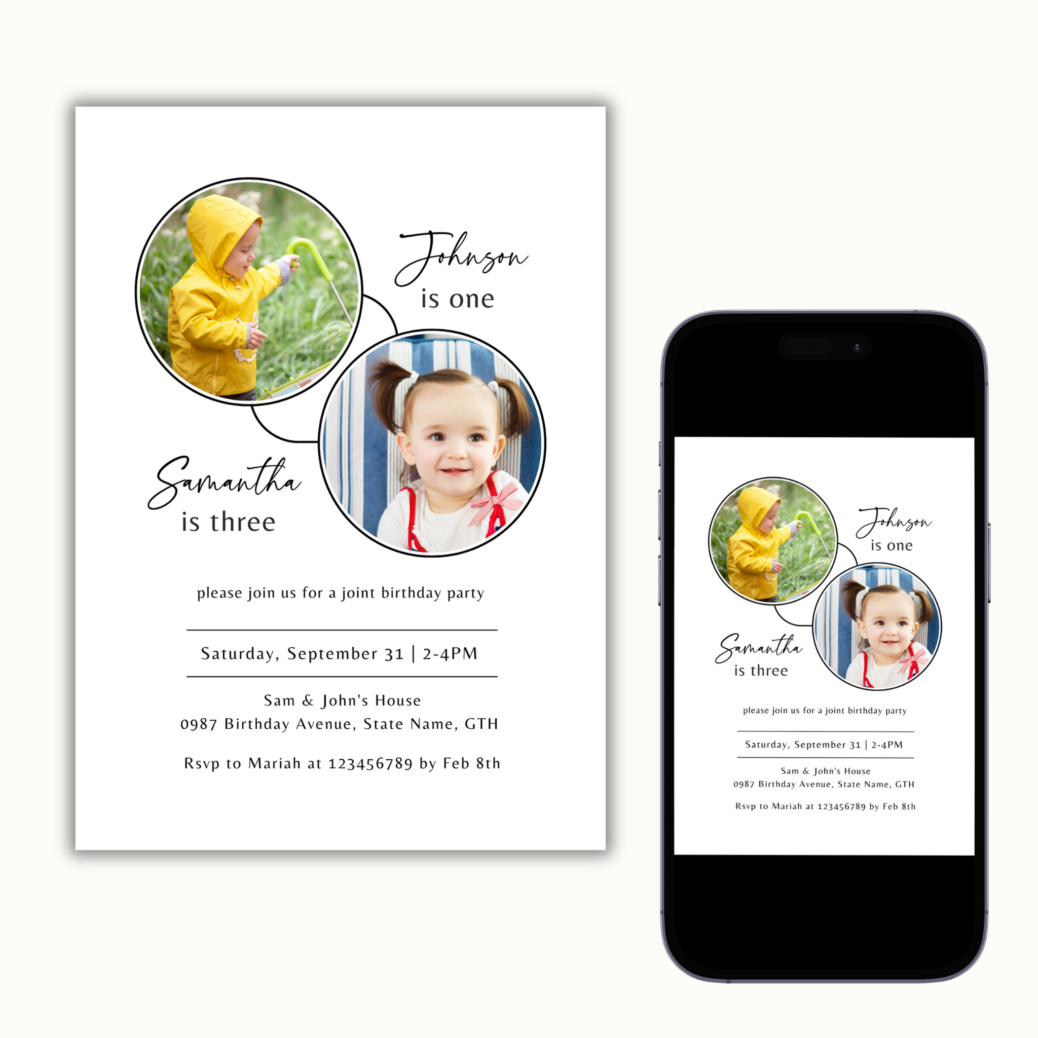 Double Birthday Invitation Template - Kids
