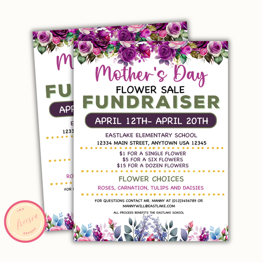 Mother's Day Flower Sale Fundraiser Flyer - Editable Template