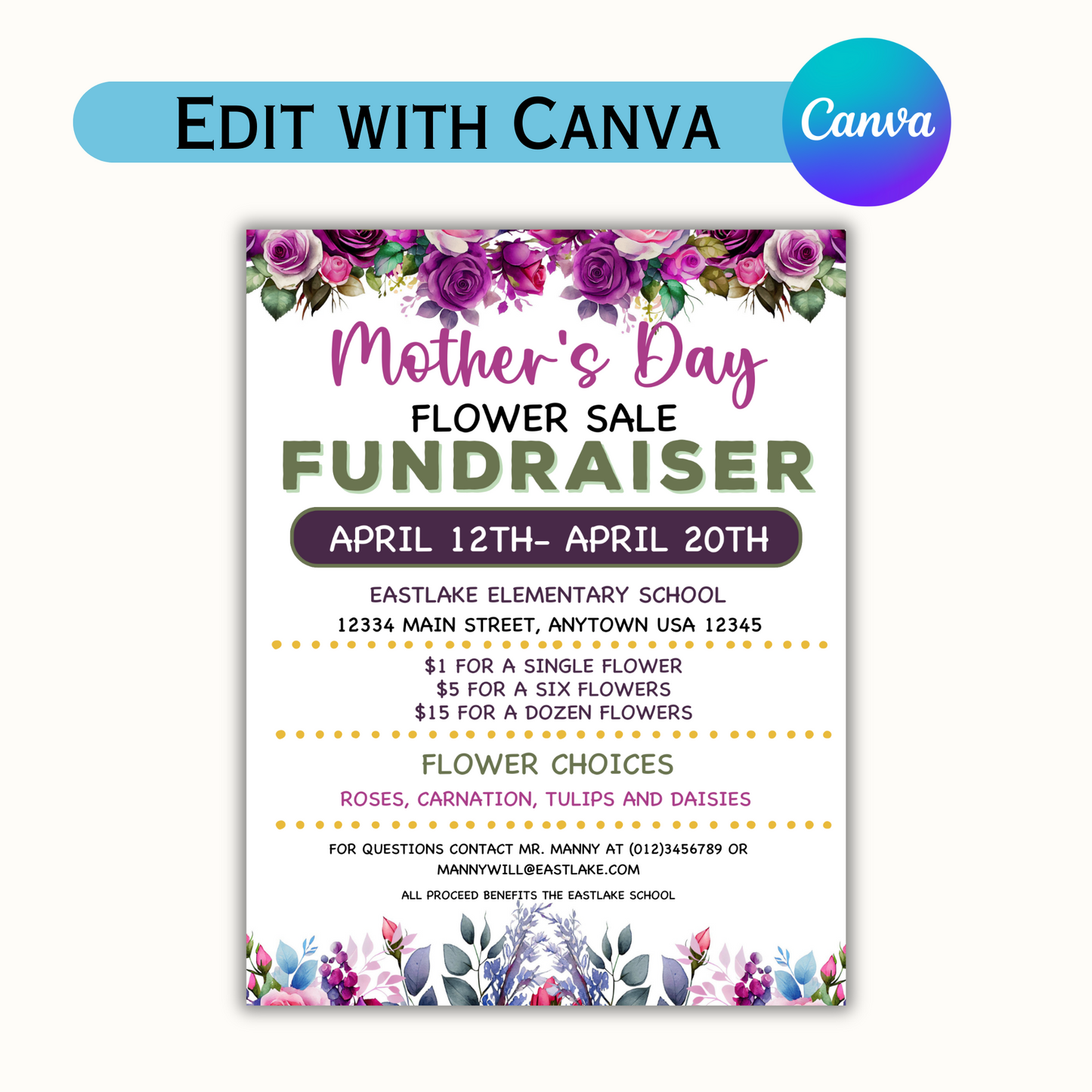 Mother's Day Flower Sale Fundraiser Flyer - Editable Template