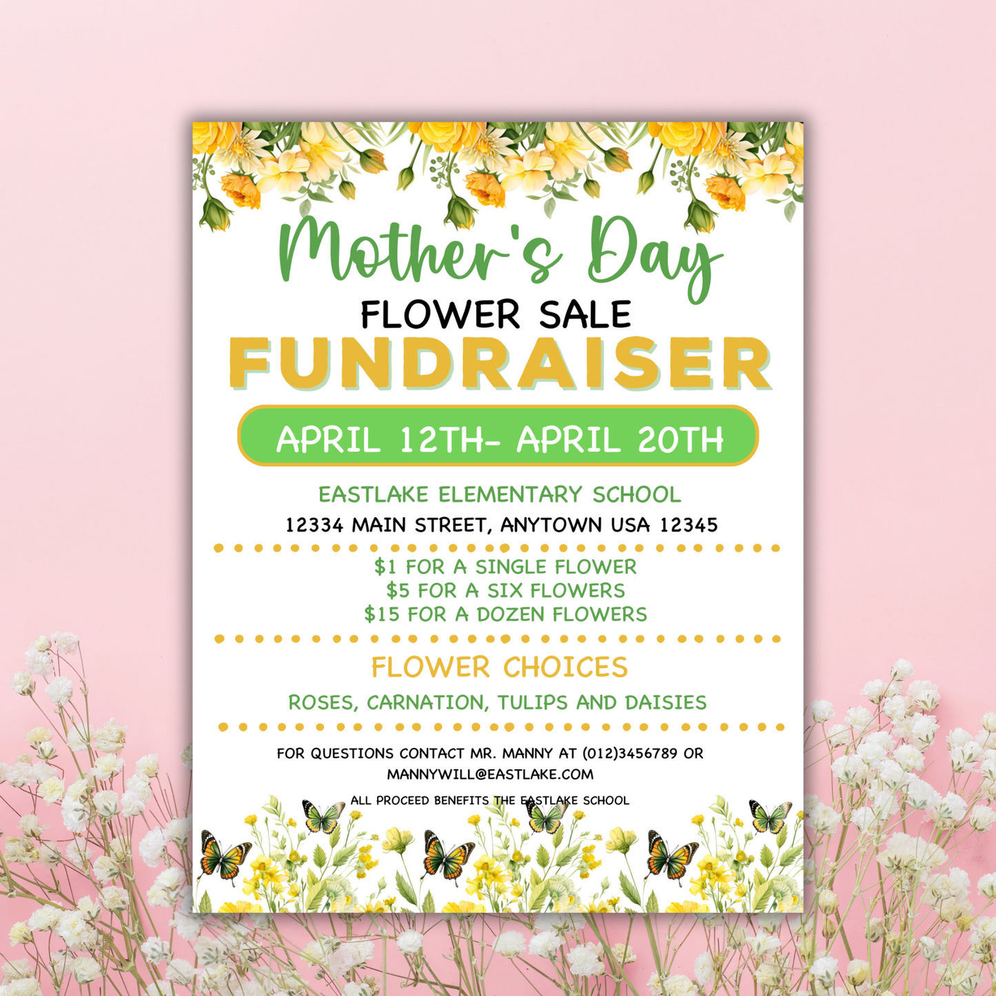 Mother's Day Flower Fundraiser Flyer - Editable Template