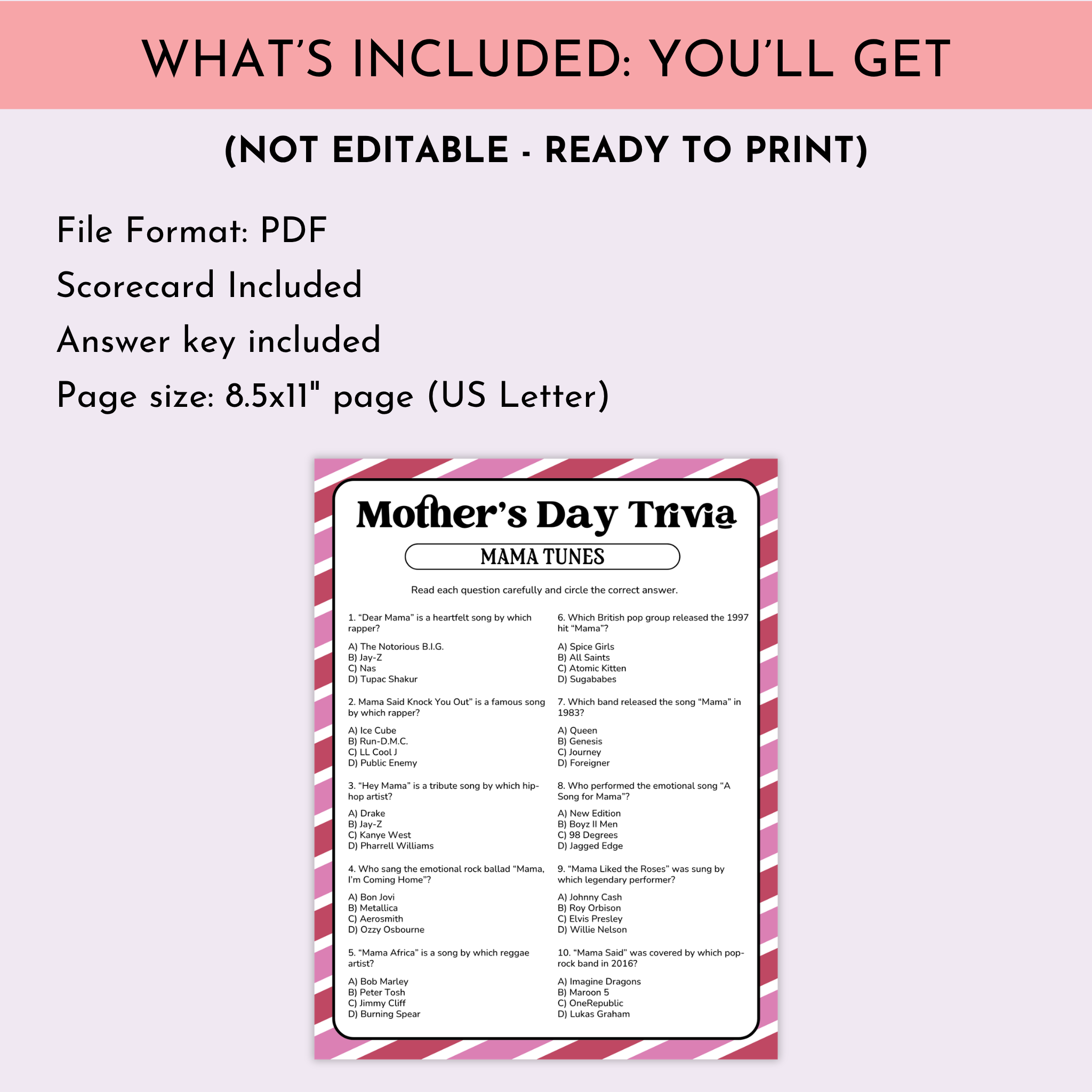 Mama Tunes Trivia Game | Mother's Day