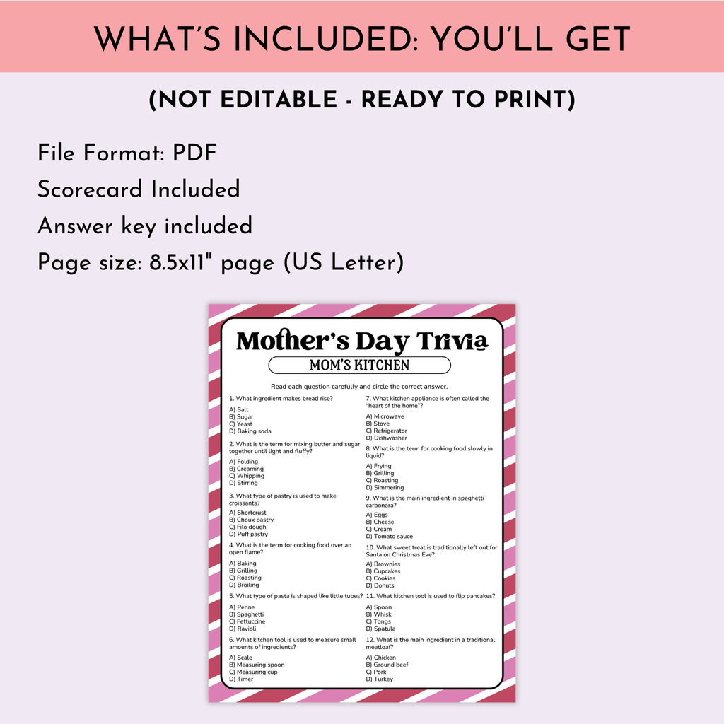 Mom's Kitchen Trivia Game | Mother's Day