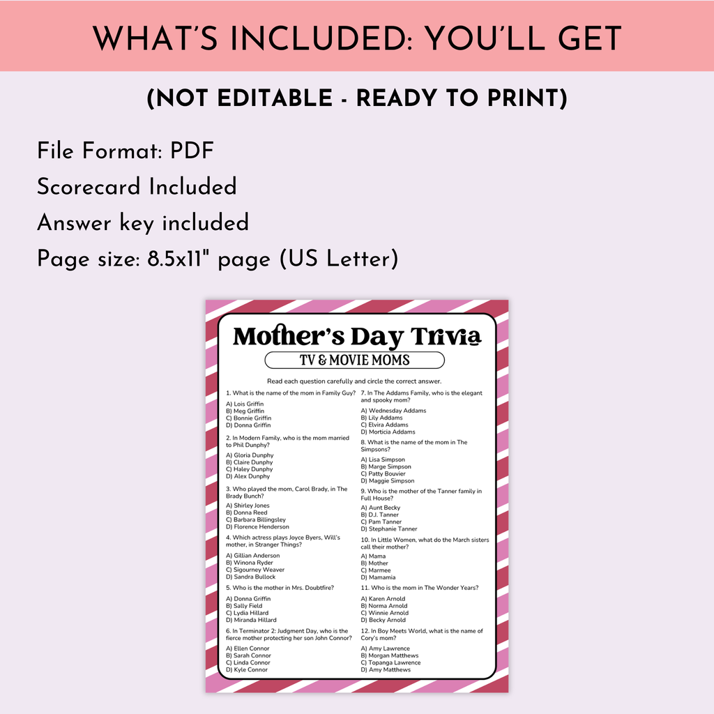 TV Moms Trivia Game | Mother's Day