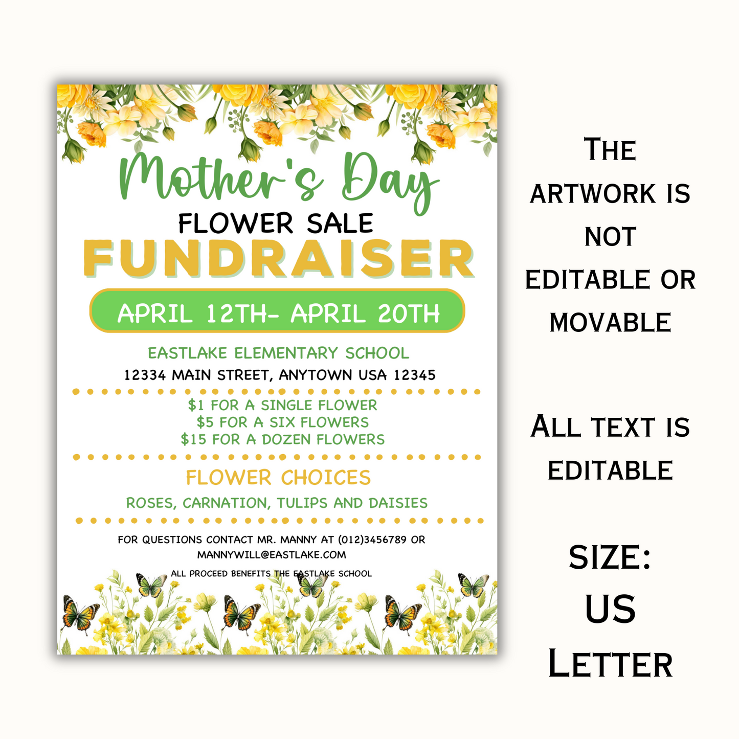 Mother's Day Flower Fundraiser Flyer - Editable Template