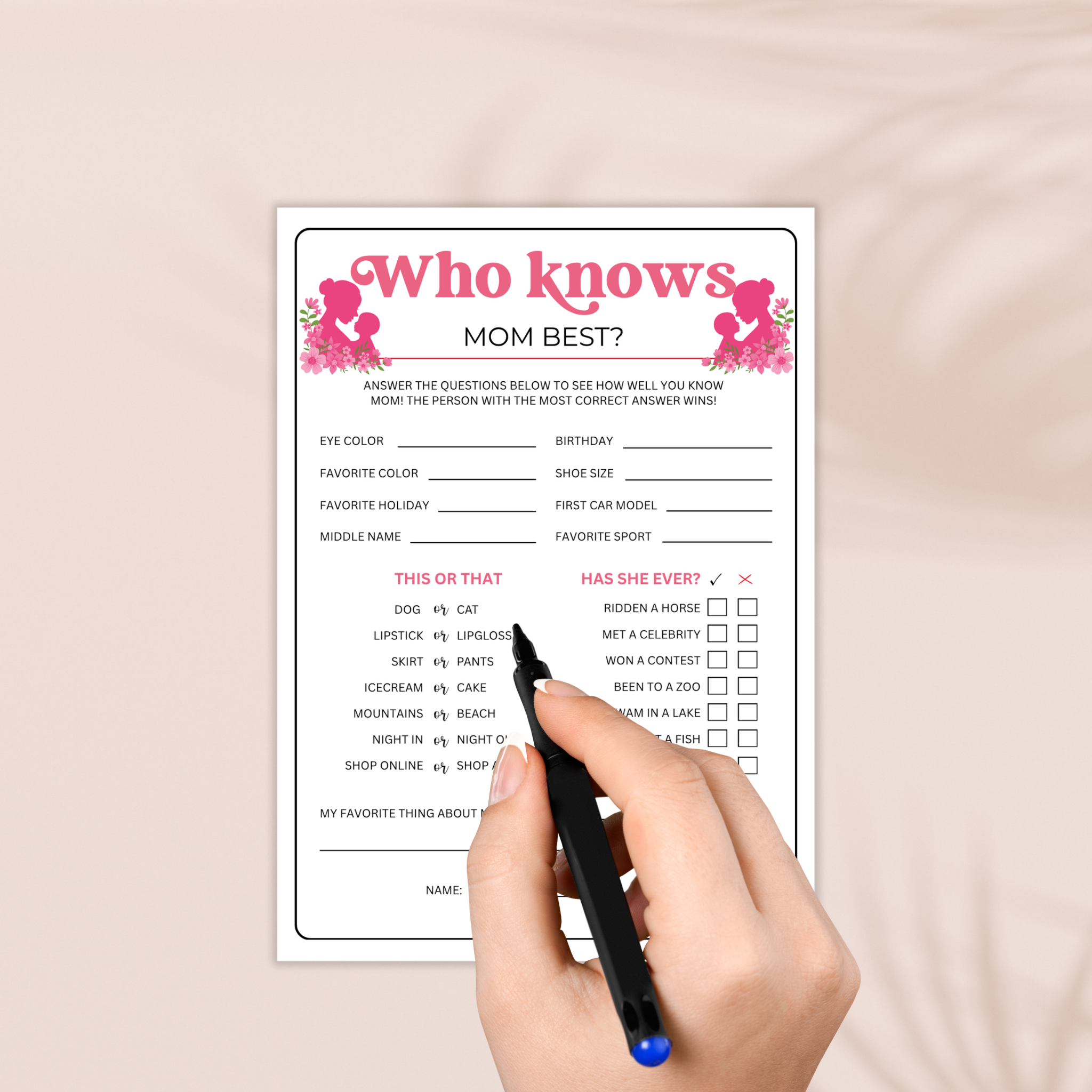 Who Knows Mom Best? Game