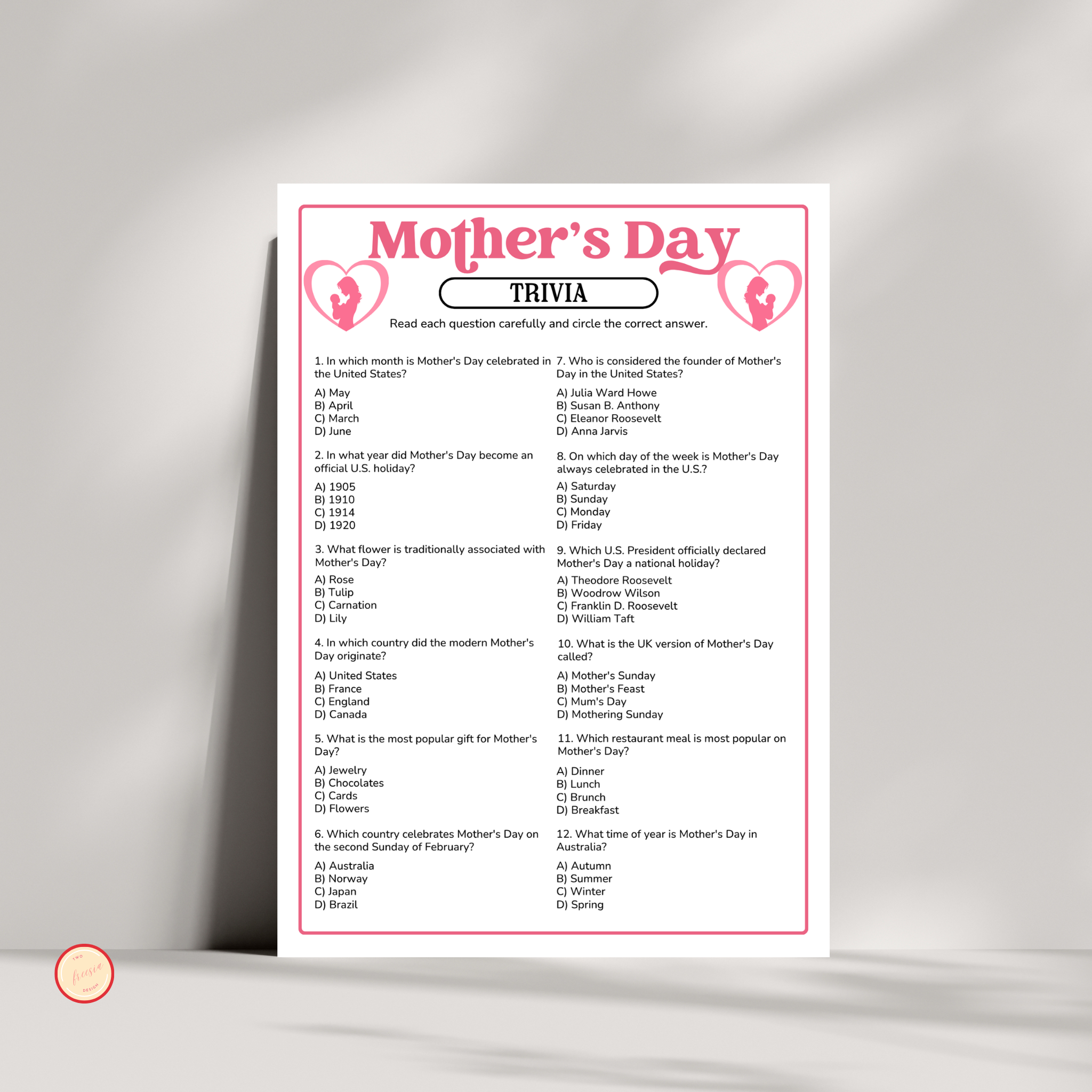 Mother's Day Trivia Game