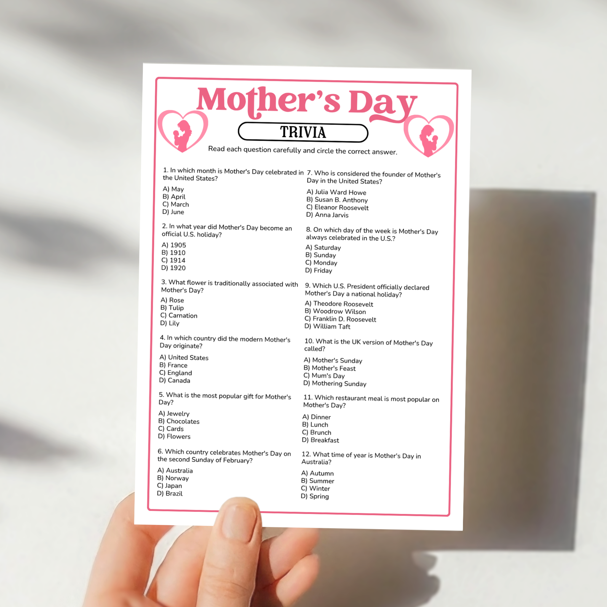 Mother's Day Trivia Game
