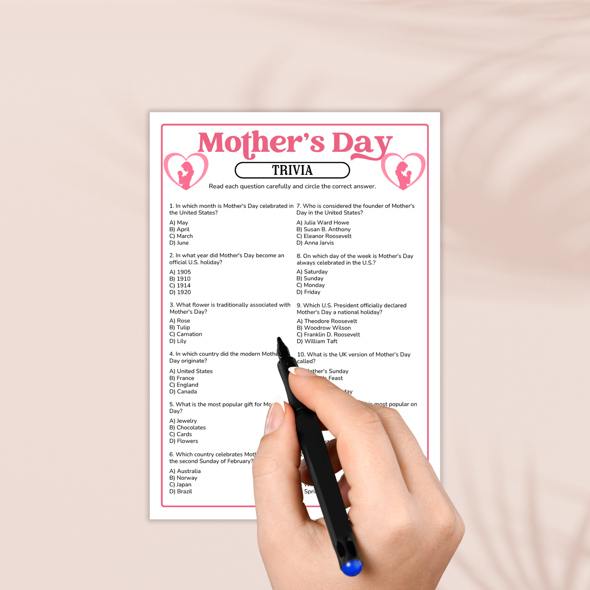 Mother's Day Trivia Game