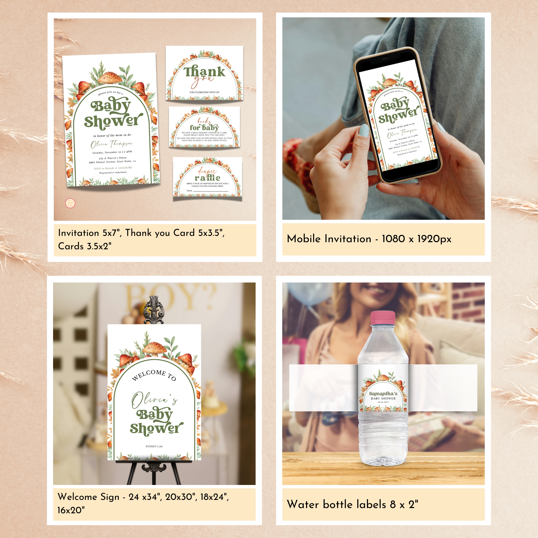 Mushroom Baby Shower Template Bundle