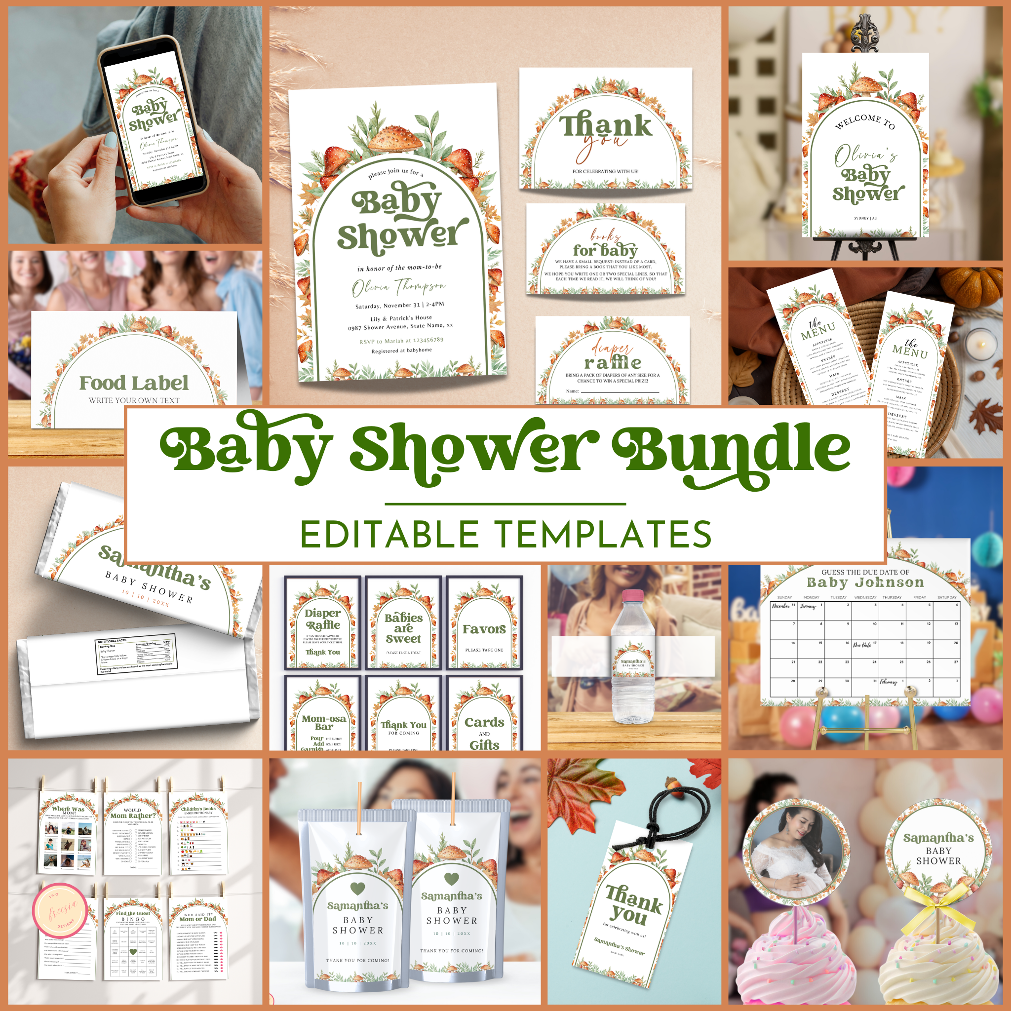 Mushroom Baby Shower Template Bundle
