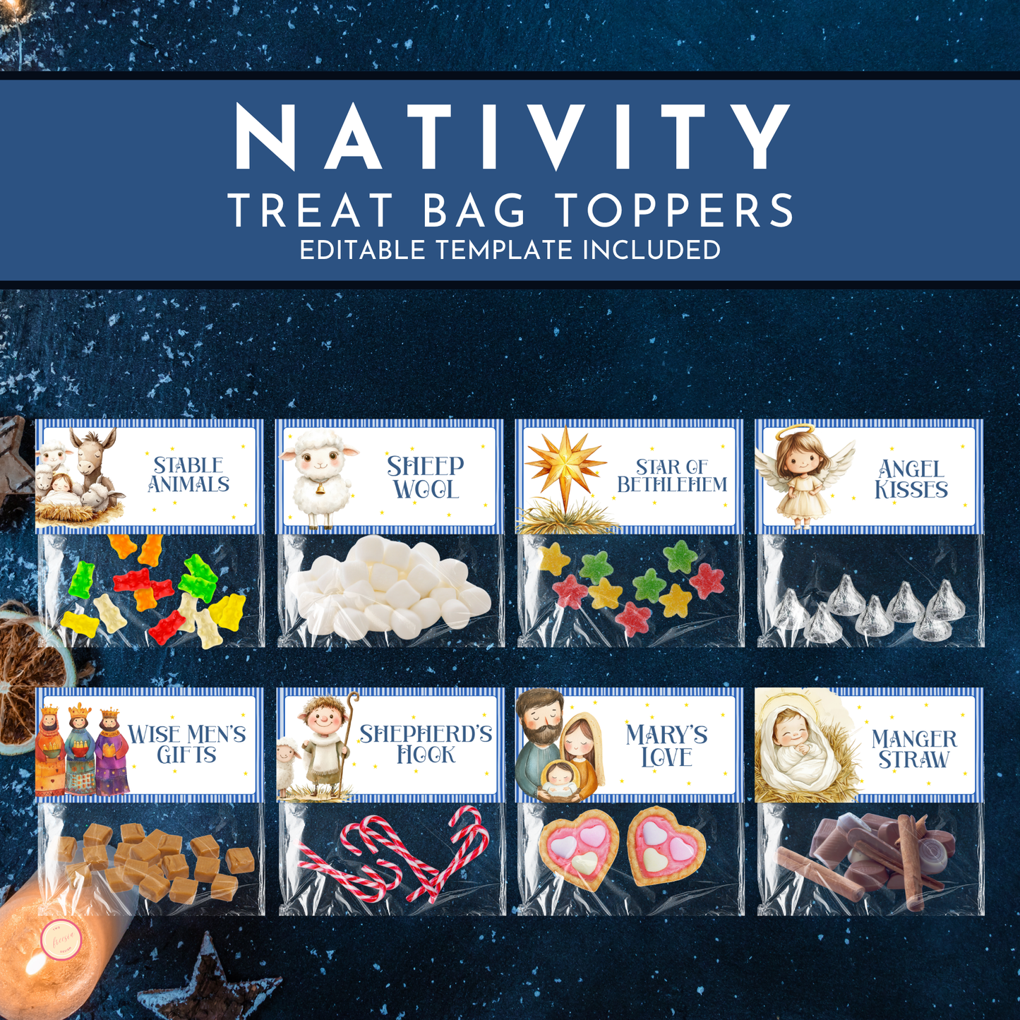Nativity Treat Bag Toppers Set | Editable