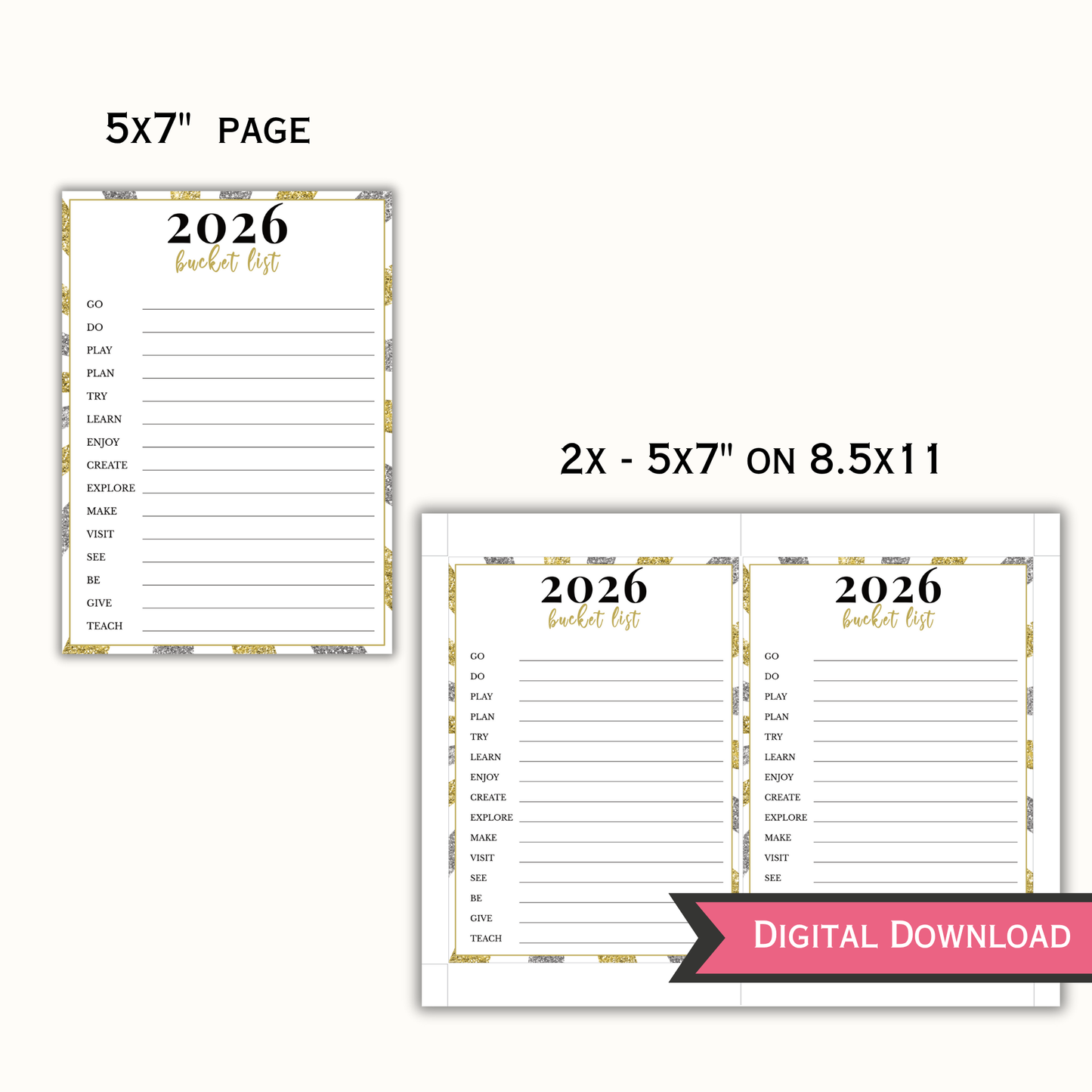 2026 New Year Bucket list Printable