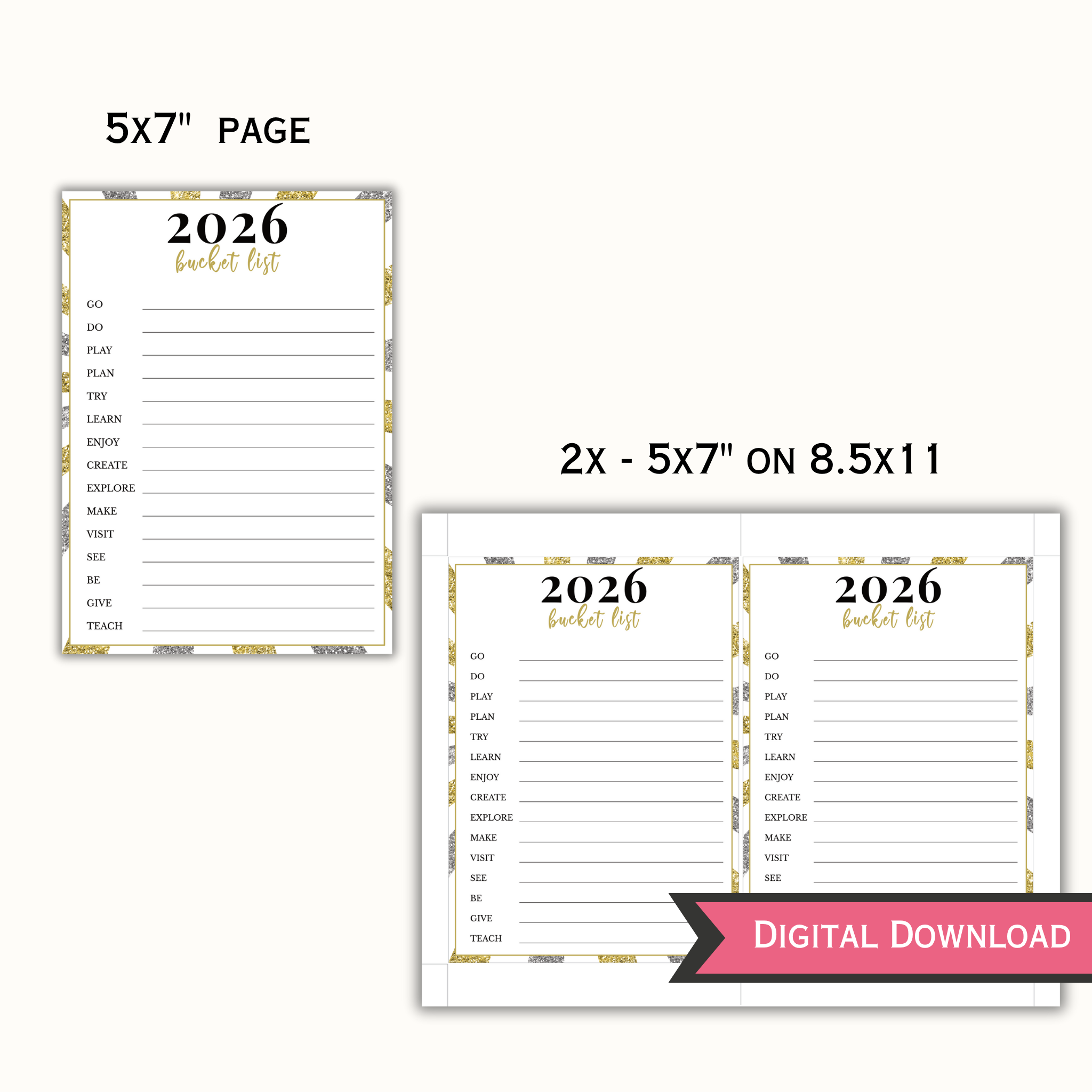 2026 New Year Bucket list Printable