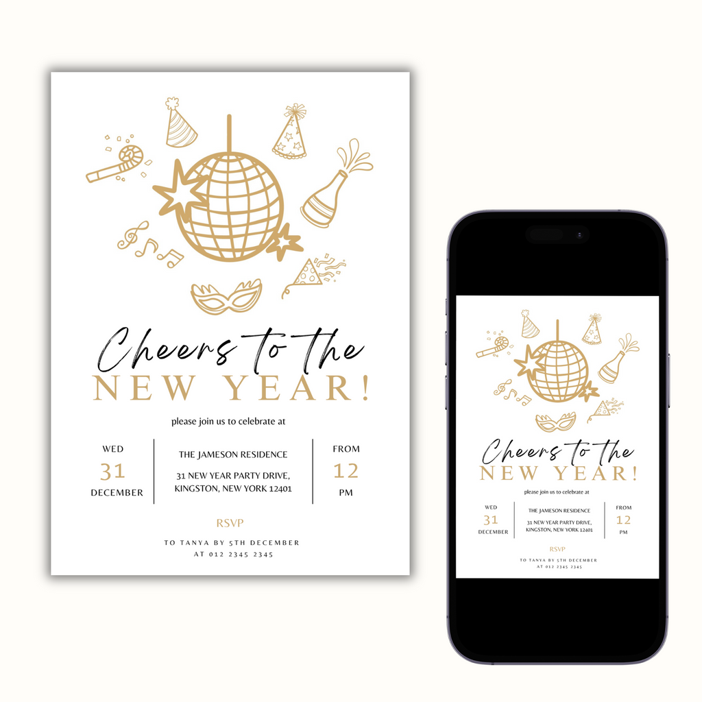 Gold Minimalist New Year's Eve Party Invitation