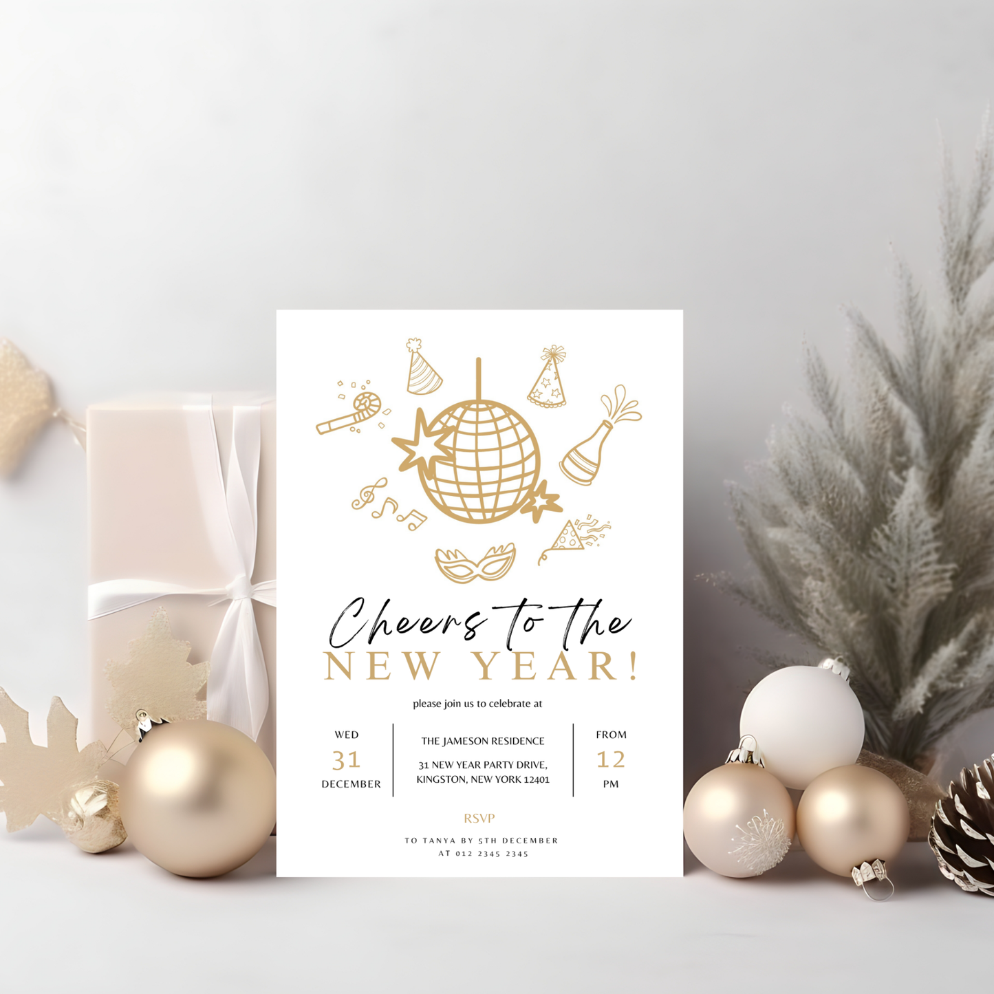 Gold Minimalist New Year's Eve Party Invitation