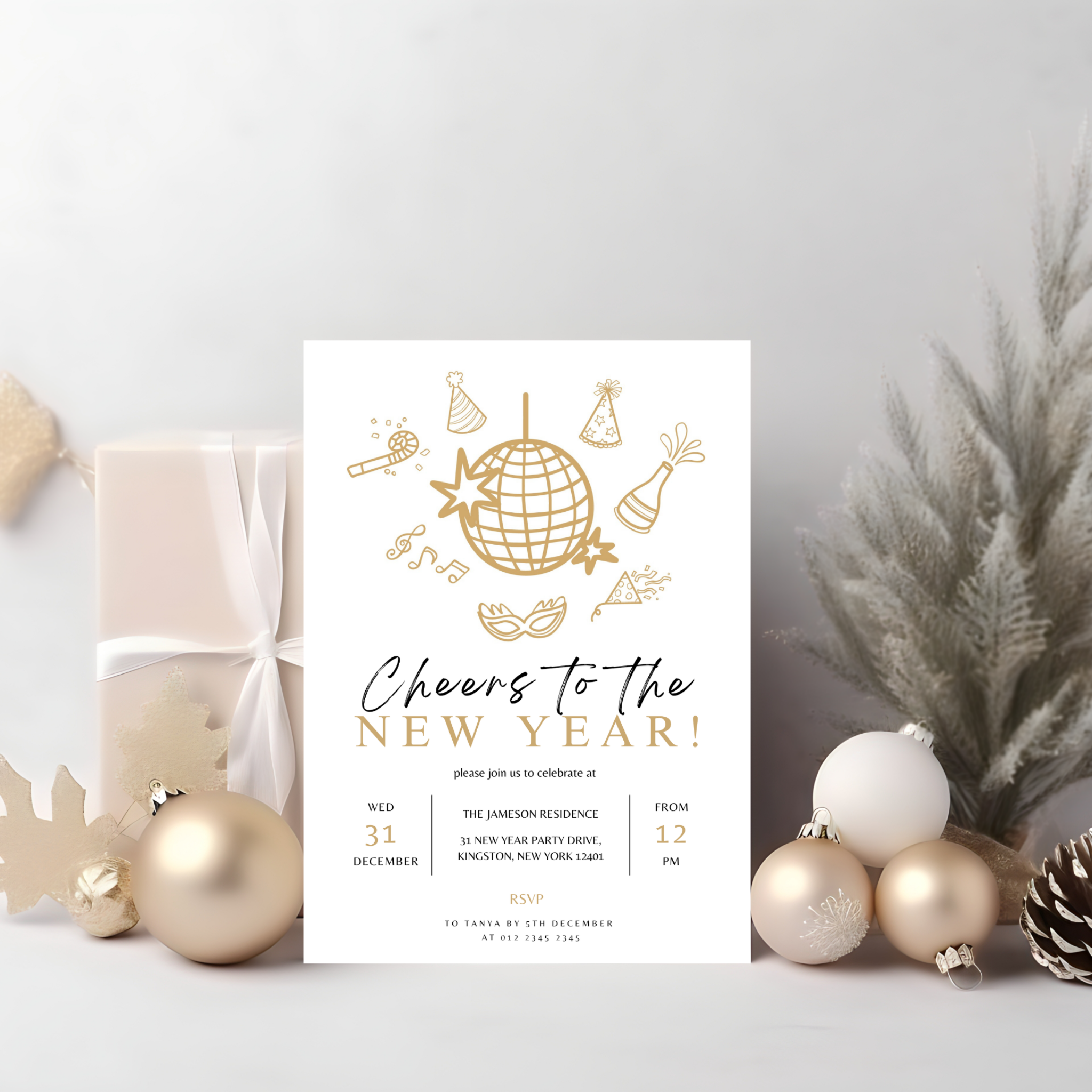 Gold Minimalist New Year's Eve Party Invitation