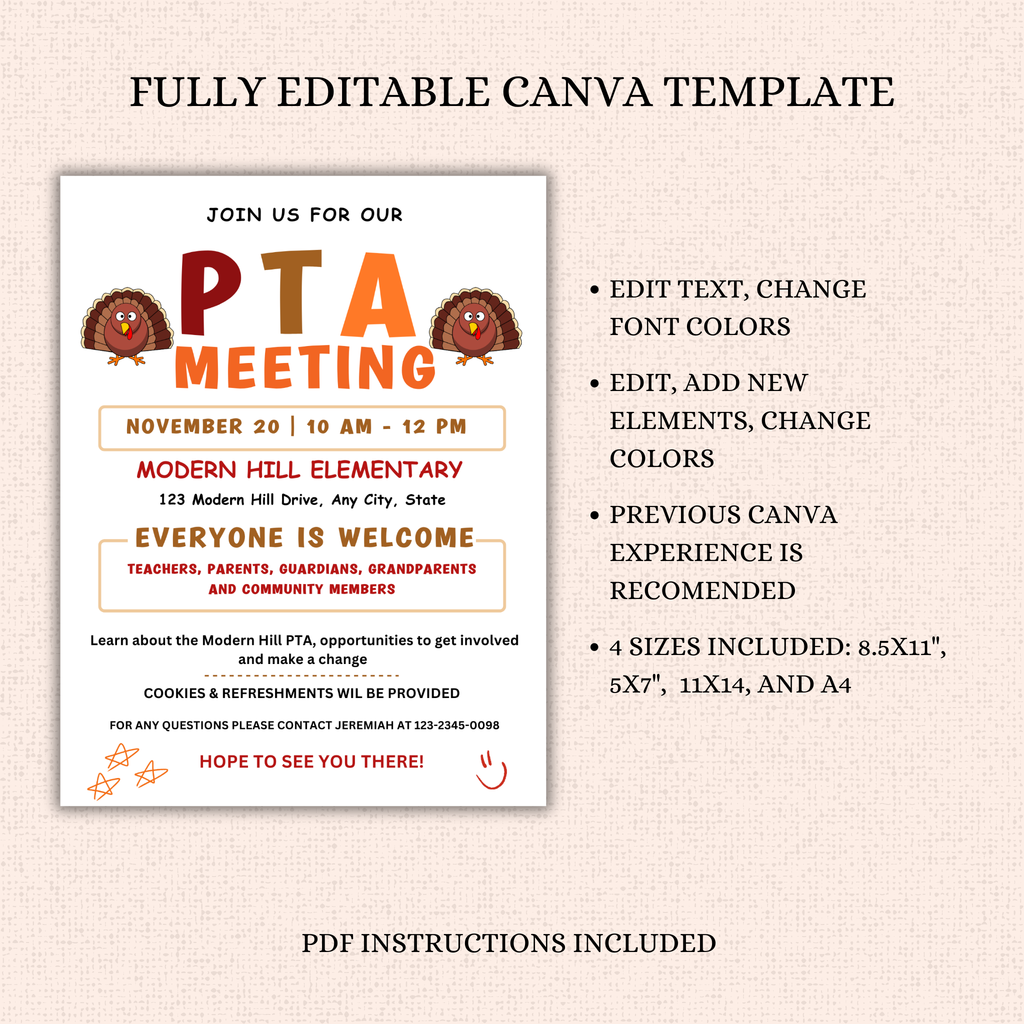November PTA PTO Monthly Meeting Flyer Template