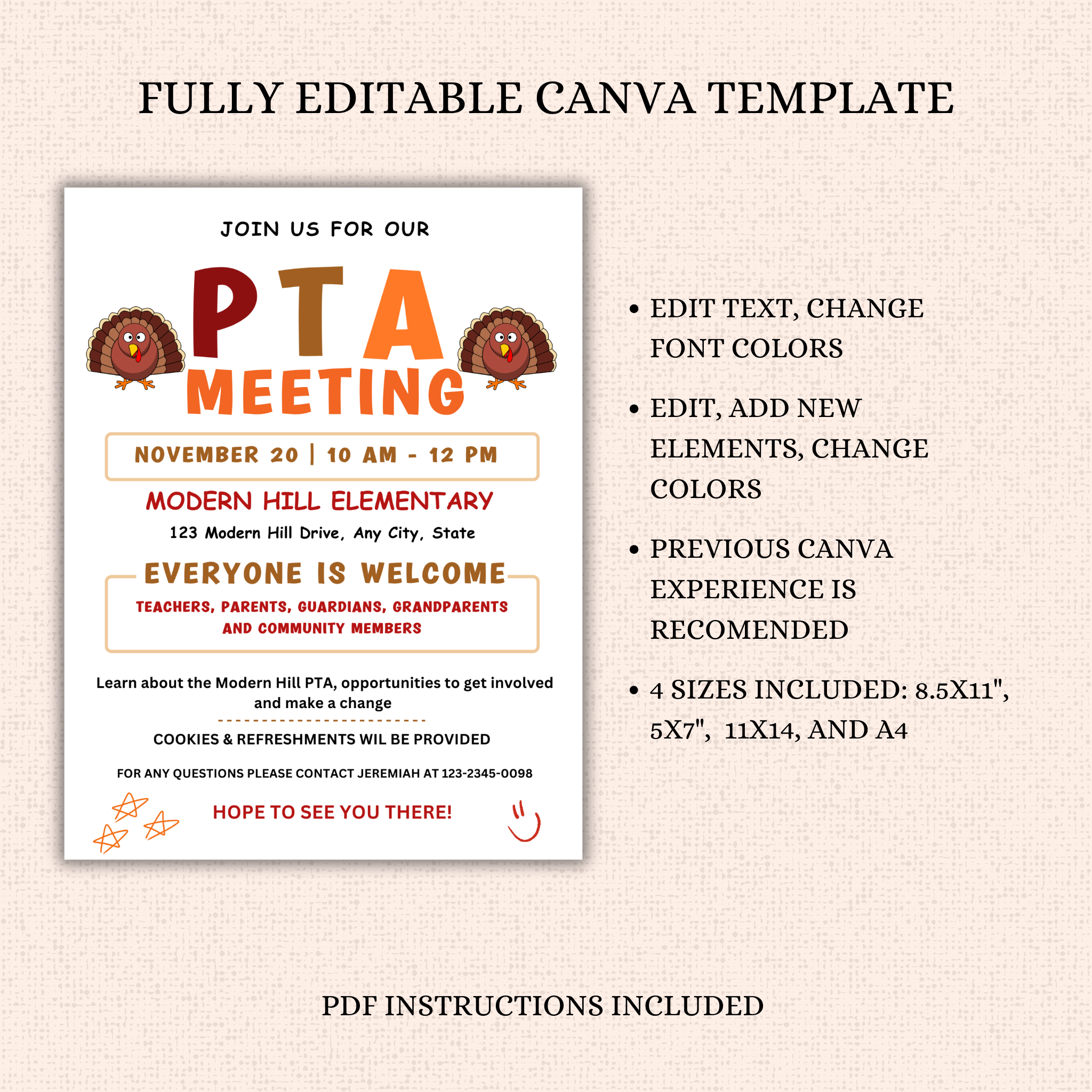 November PTA PTO Monthly Meeting Flyer Template