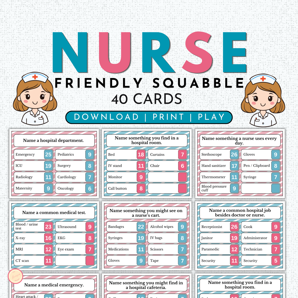 Printable Nurse Friendly Squabble Game Bundle for Graduation ...