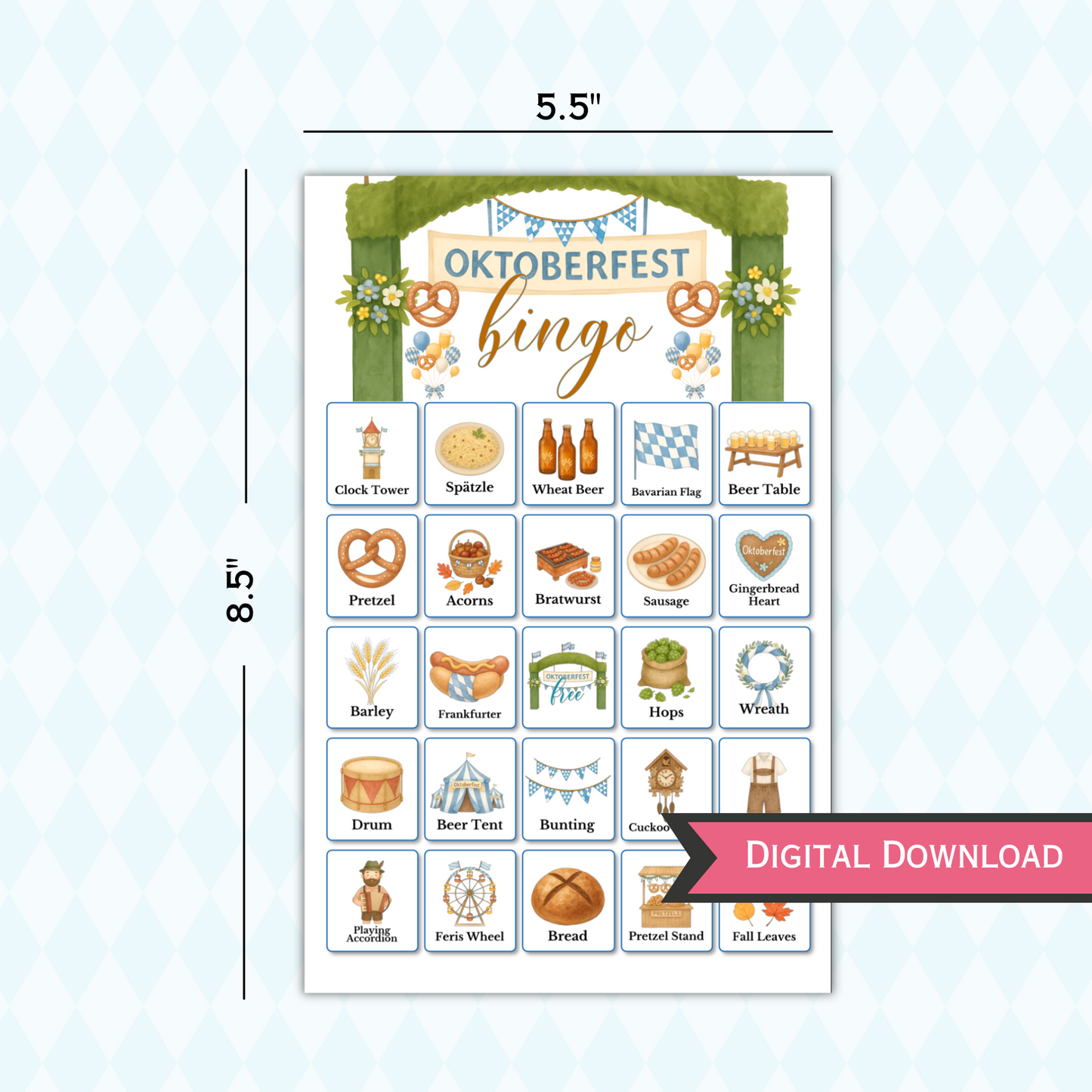 Oktoberfest Day Bingo Game