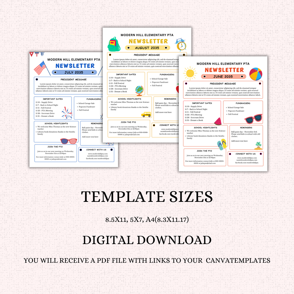 PTO Monthly Newsletter Template Bundle