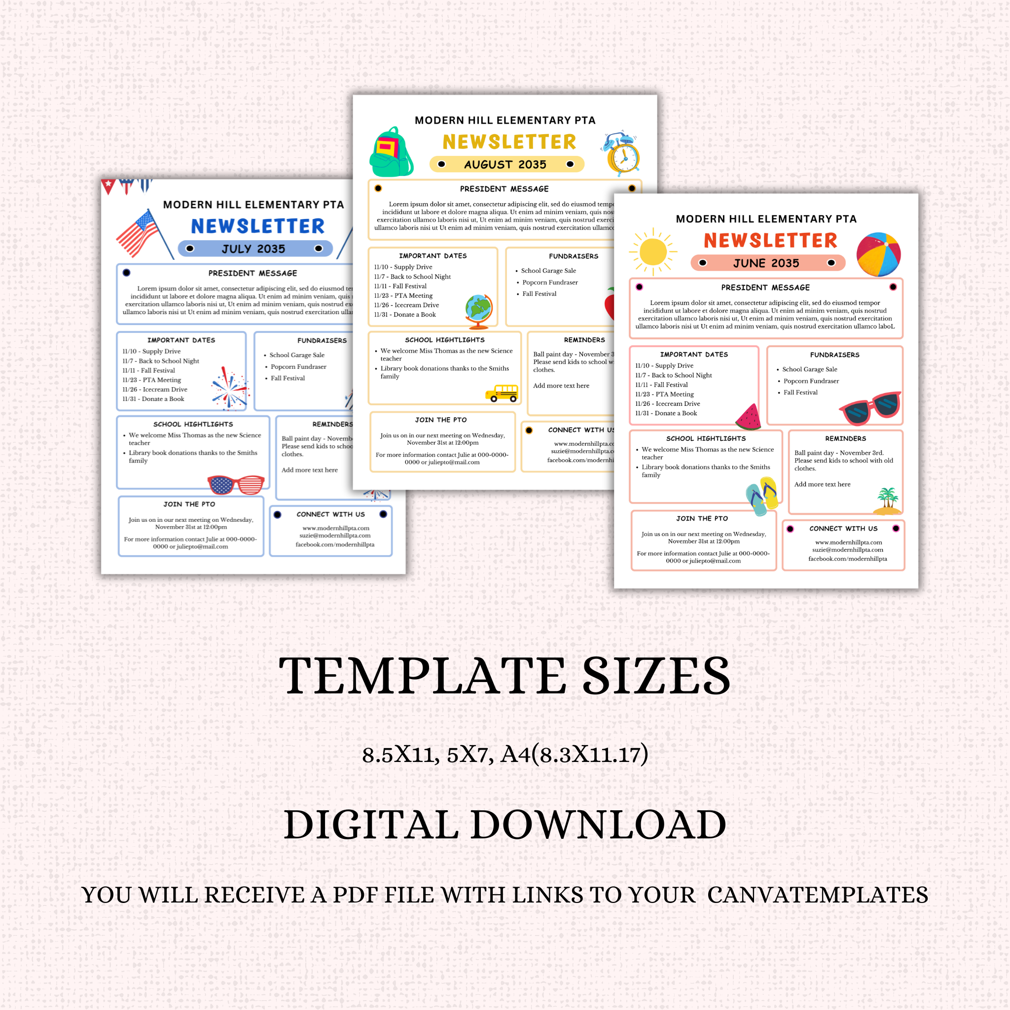 PTO Monthly Newsletter Template Bundle