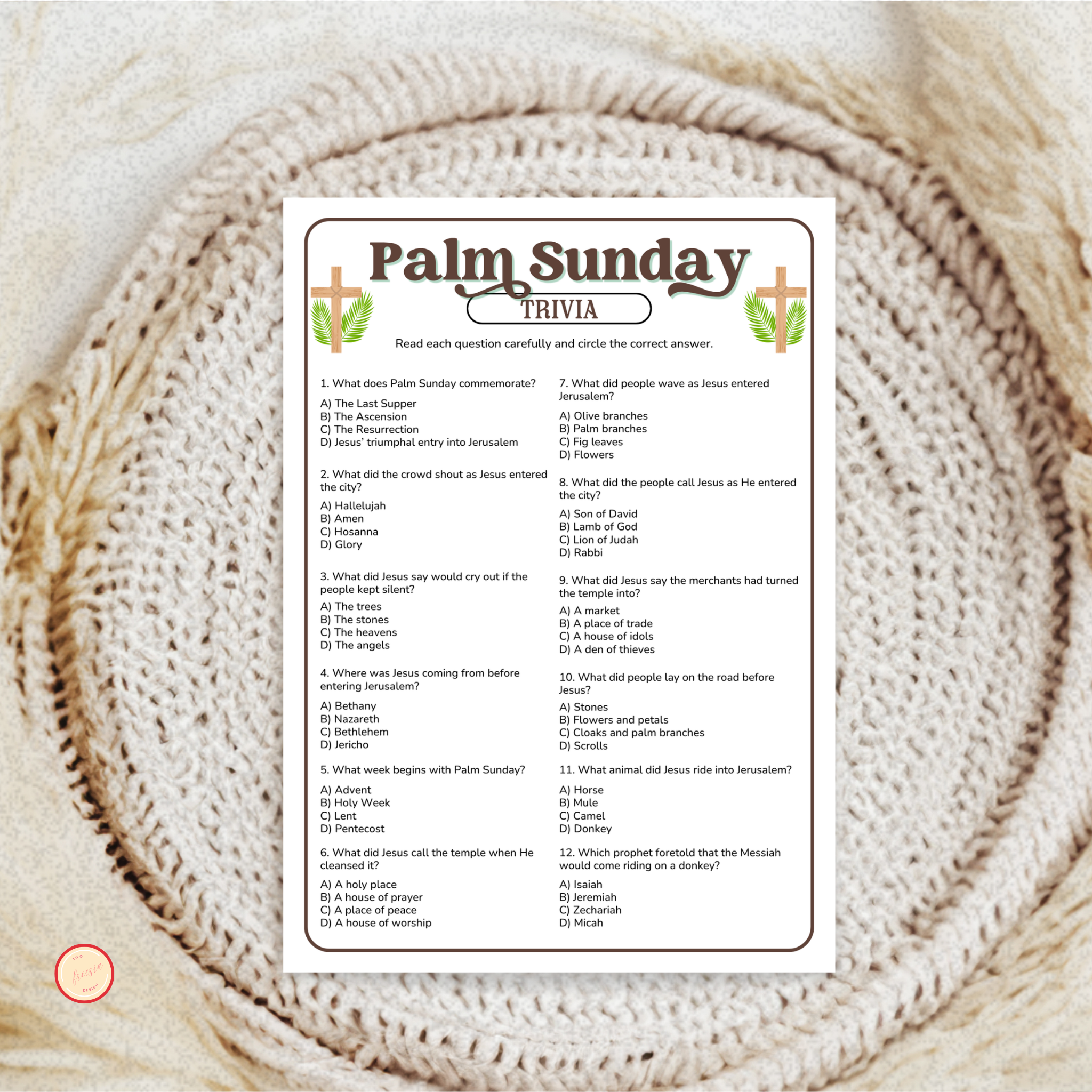 Palm Sunday Trivia Game
