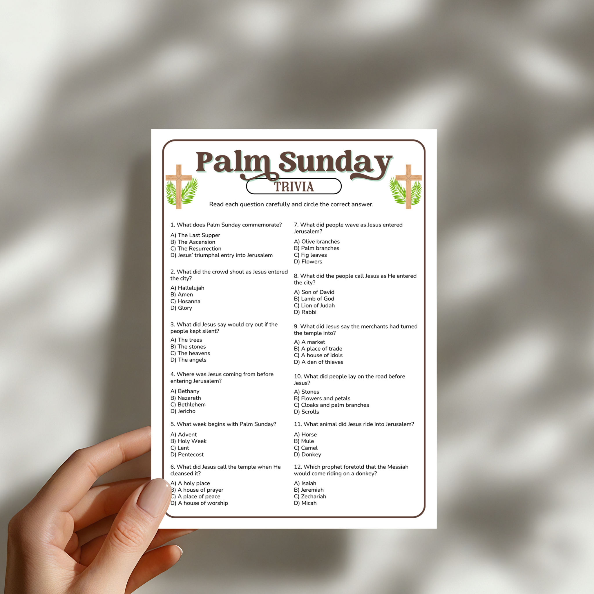 Palm Sunday Trivia Game