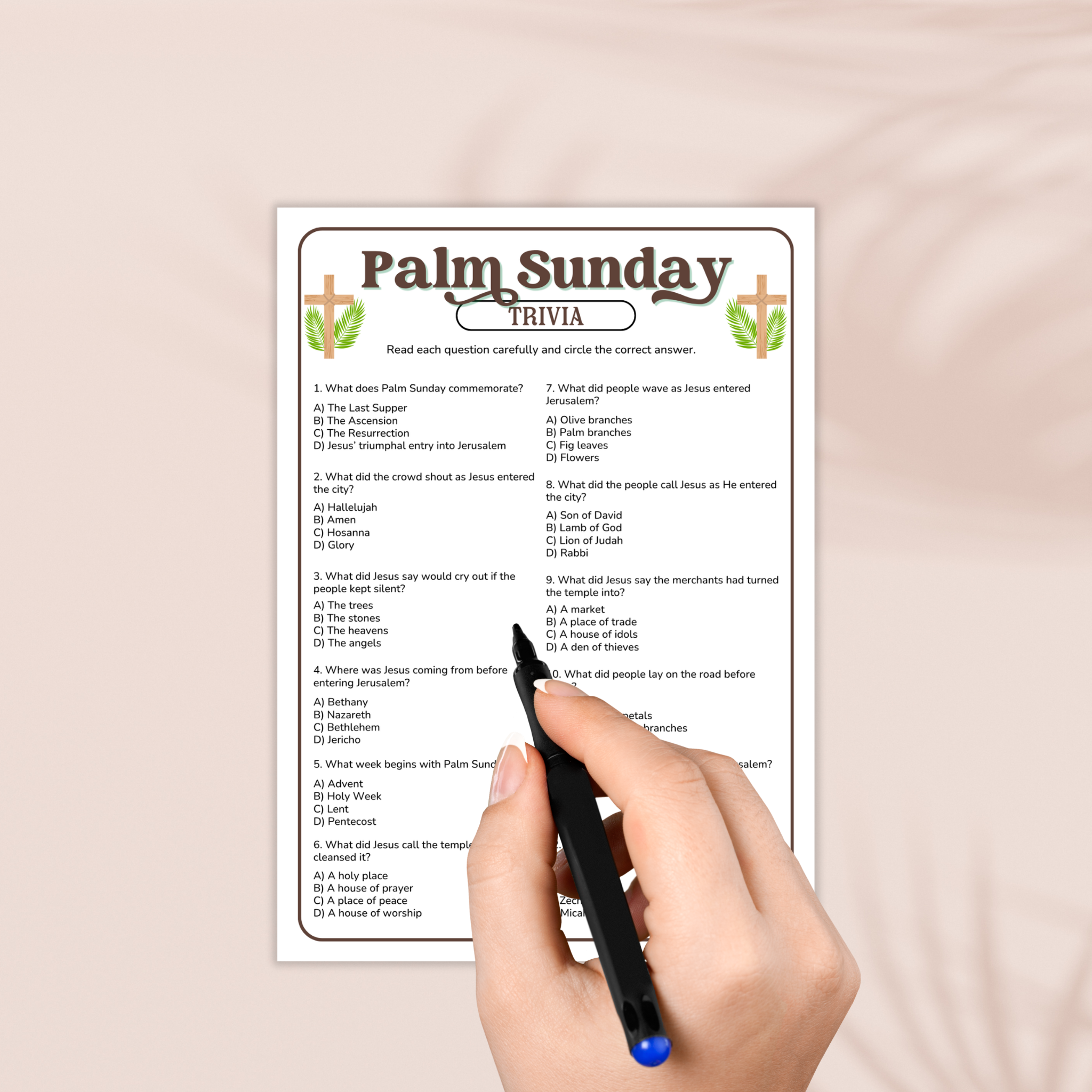 Palm Sunday Trivia Game