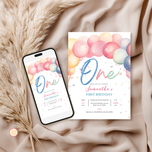 Pastel Rainbow Birthday Invitation