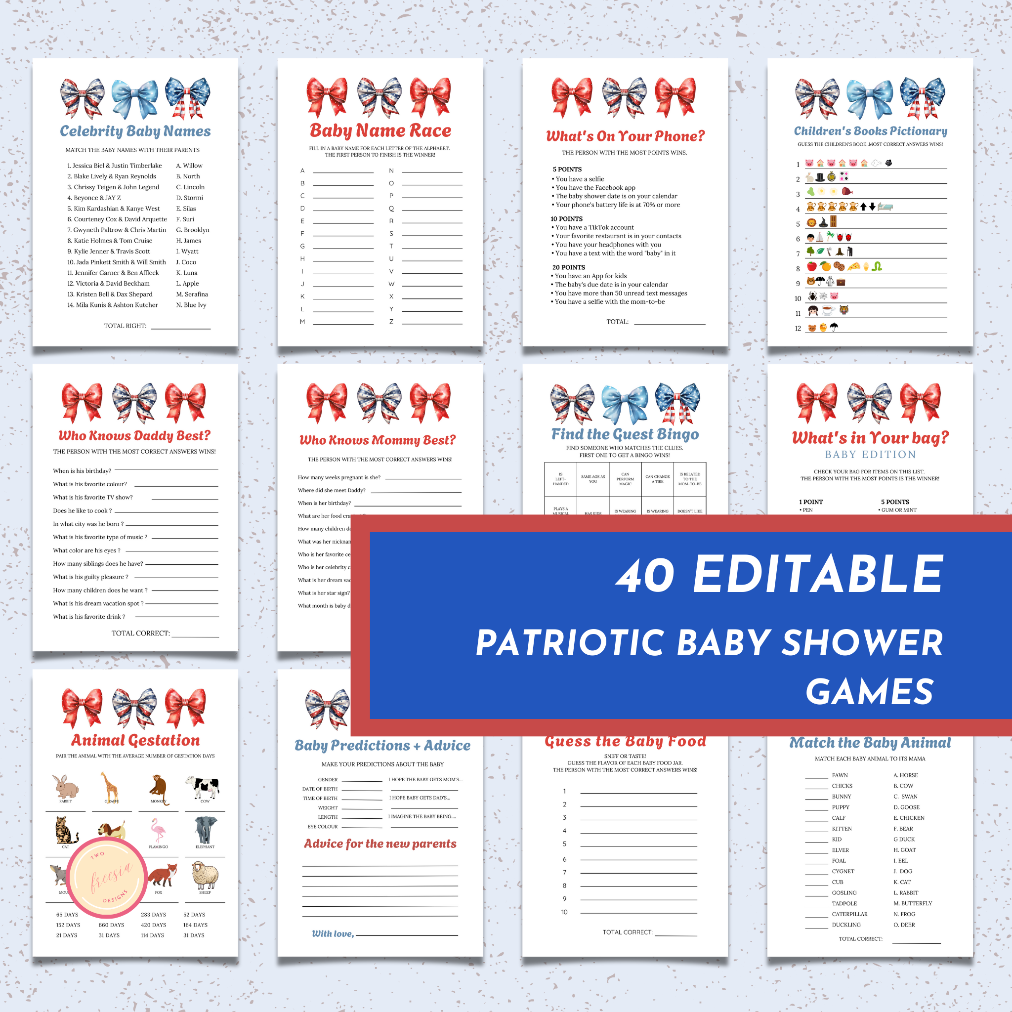 40 Patriotic Baby Shower Game - Bows
