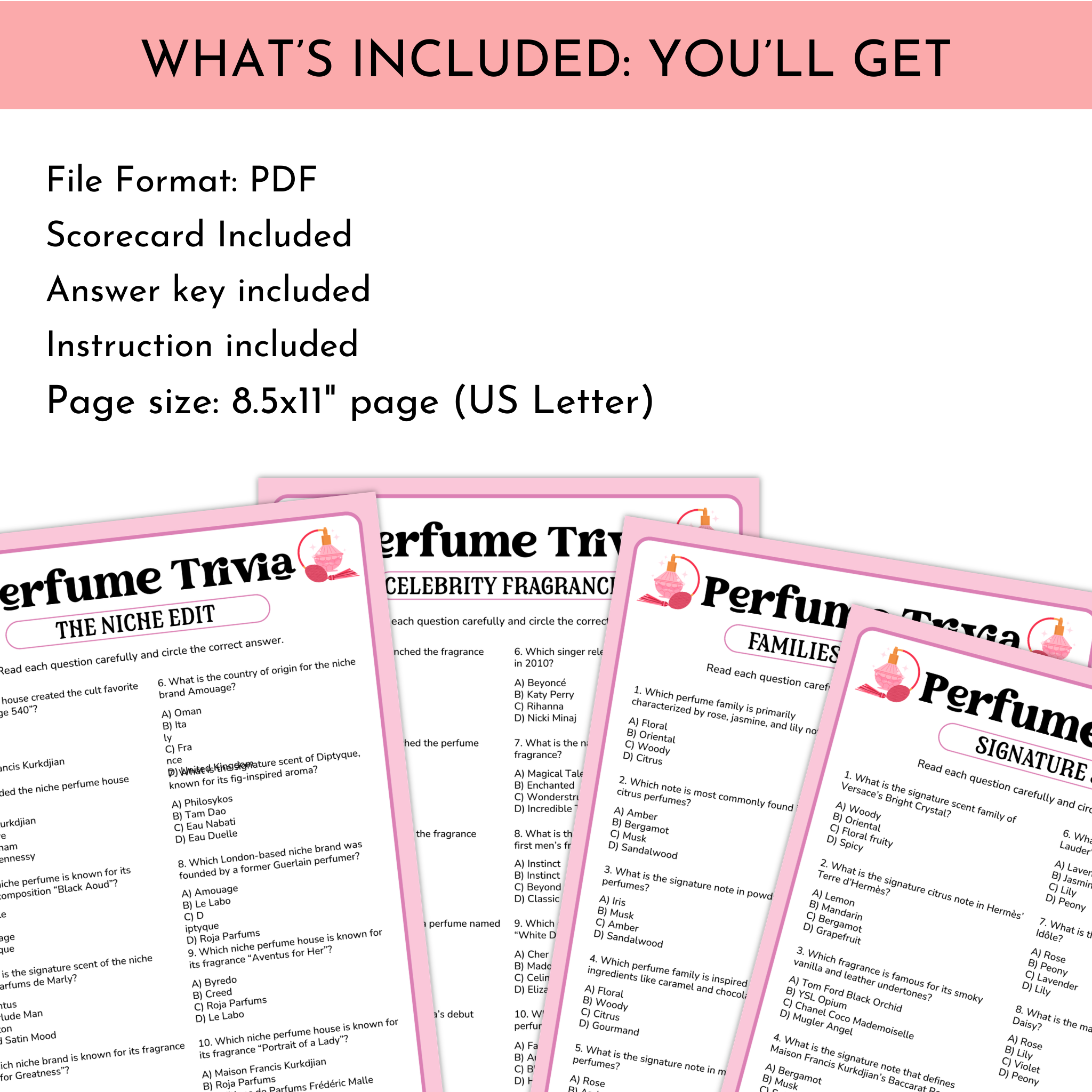 Perfume Trivia Game Bundle