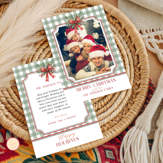 Christmas Photo Card Template - Gingham