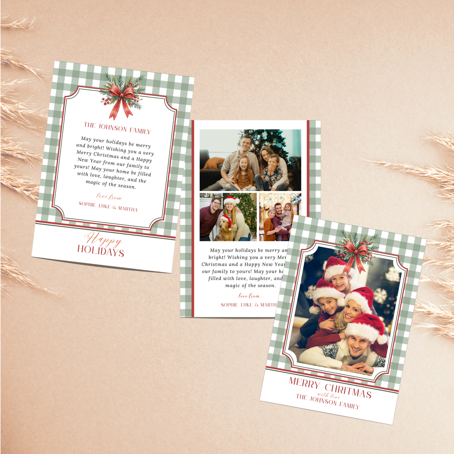 Christmas Photo Card Template - Gingham