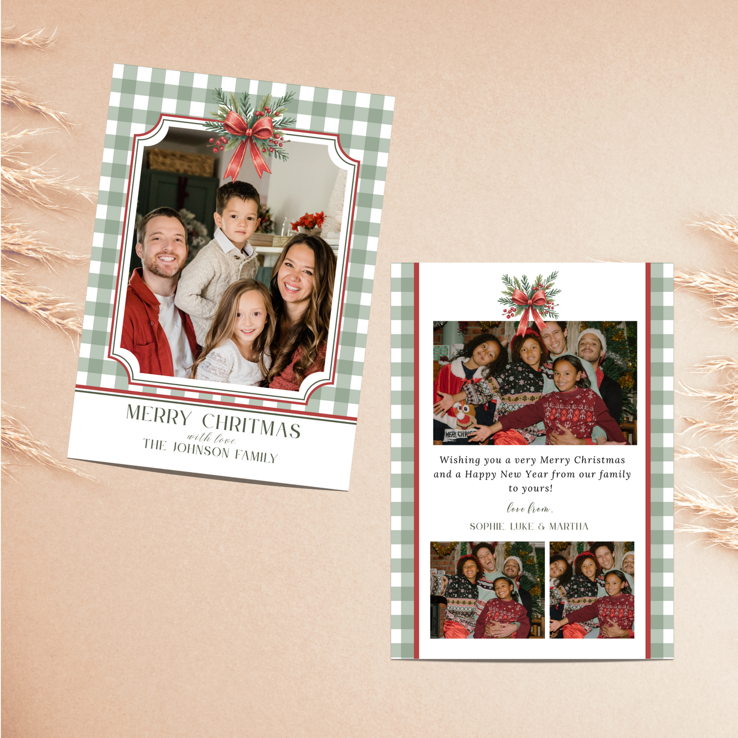 Holiday Photo Card Template - Gingham