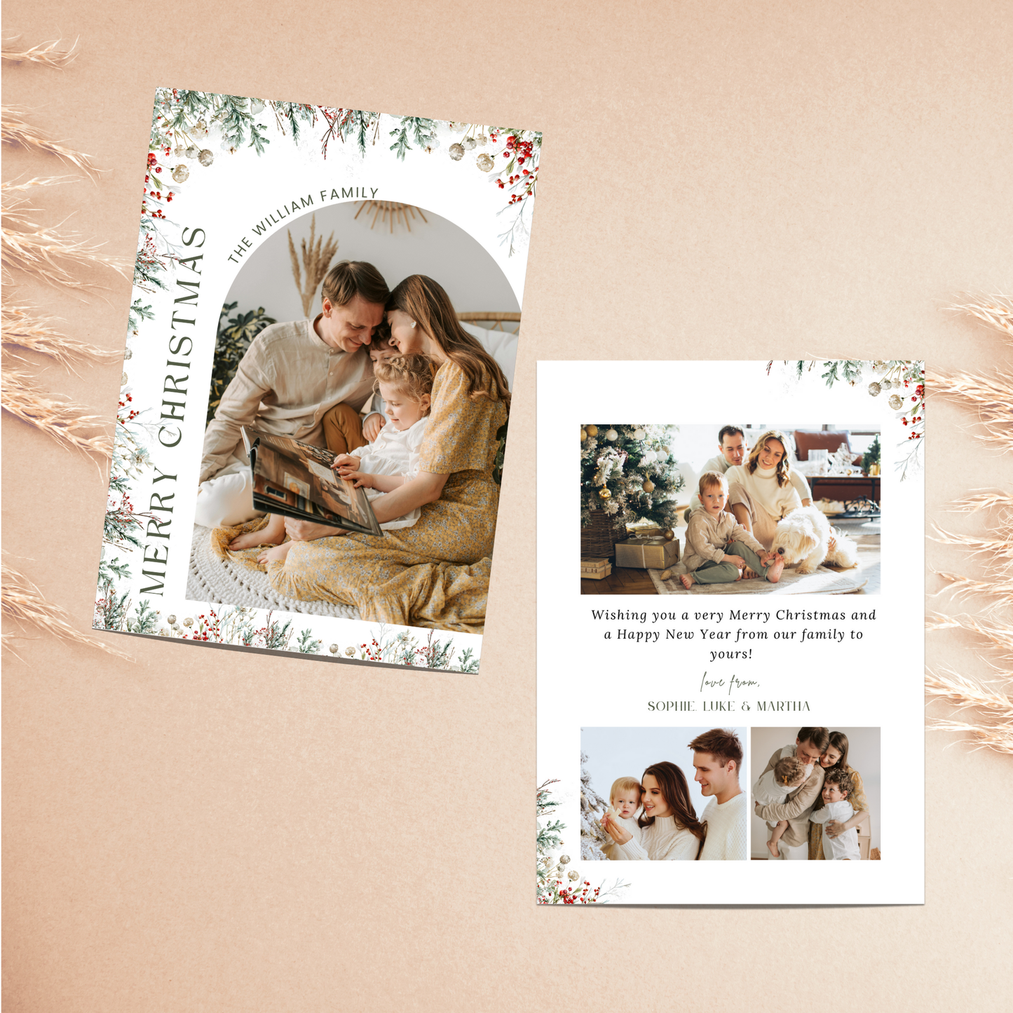 Floral Holiday Photo Card Template