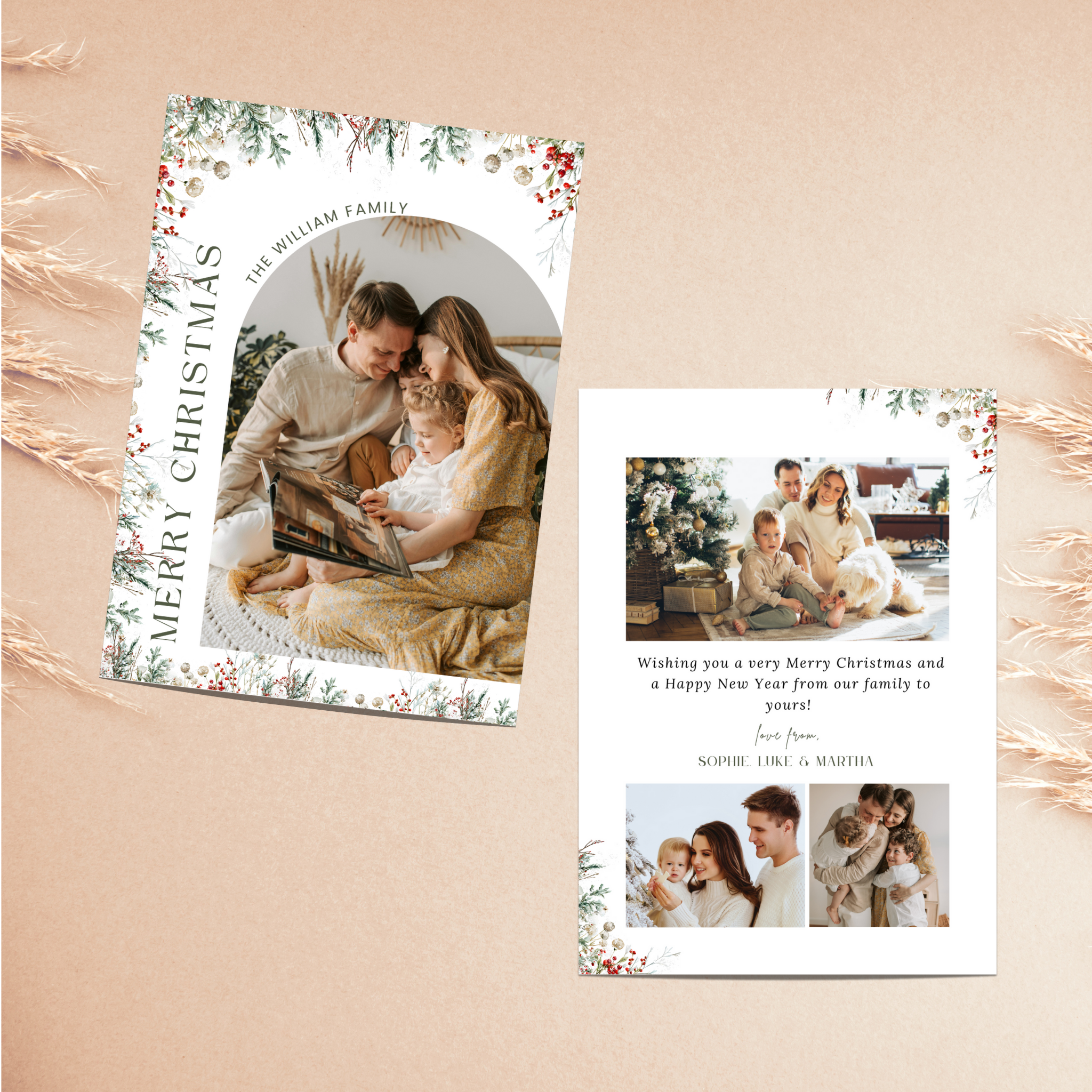 Floral Holiday Photo Card Template