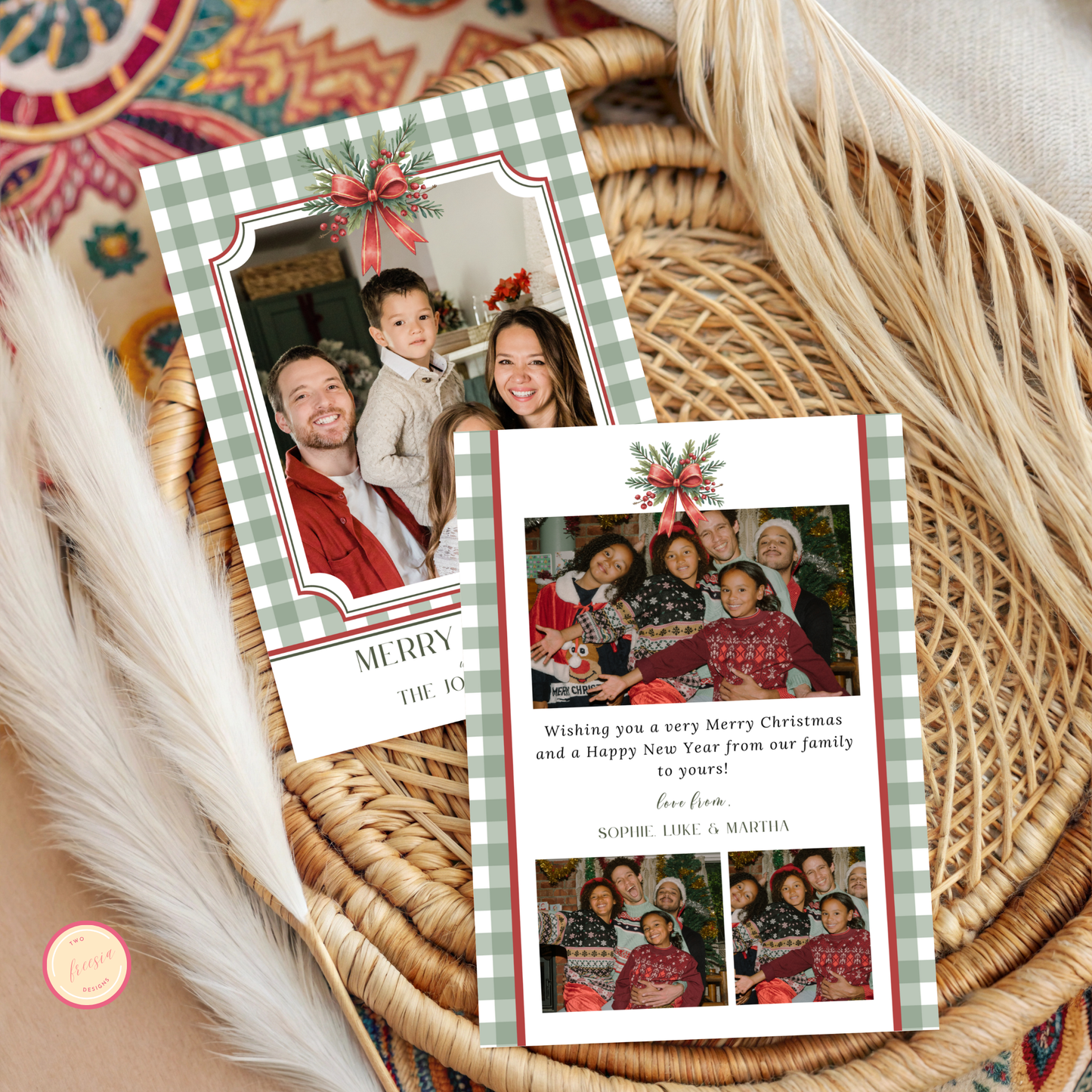 Holiday Photo Card Template - Gingham