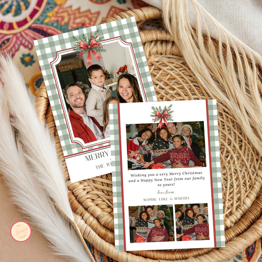 Holiday Photo Card Template - Gingham