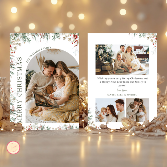 Floral Holiday Photo Card Template