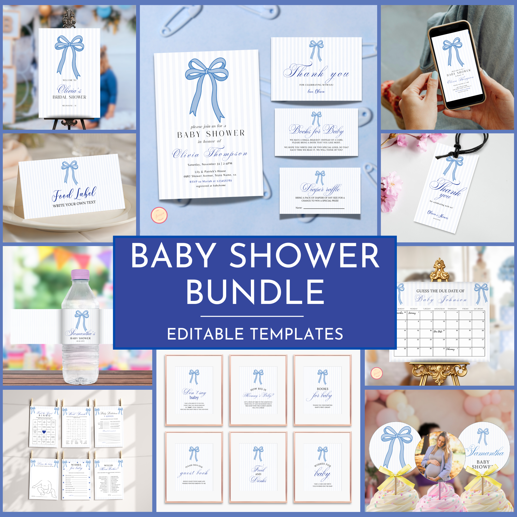Blue Bow Baby Shower Bundle