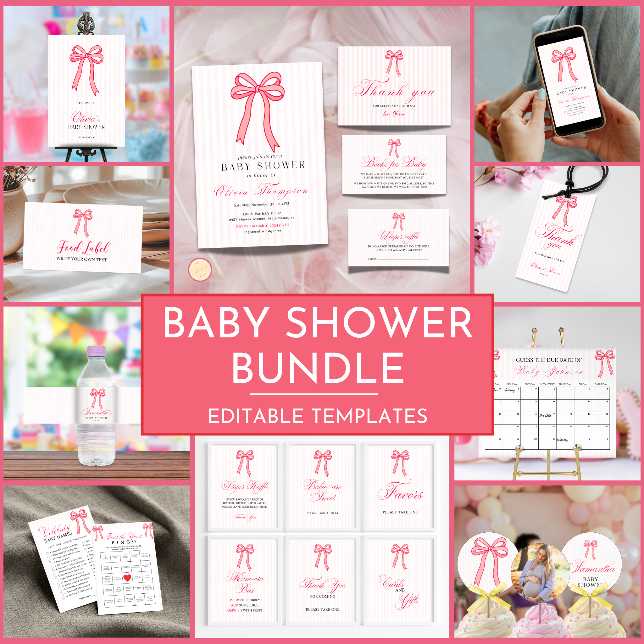 Pink Bow Baby Shower Bundle